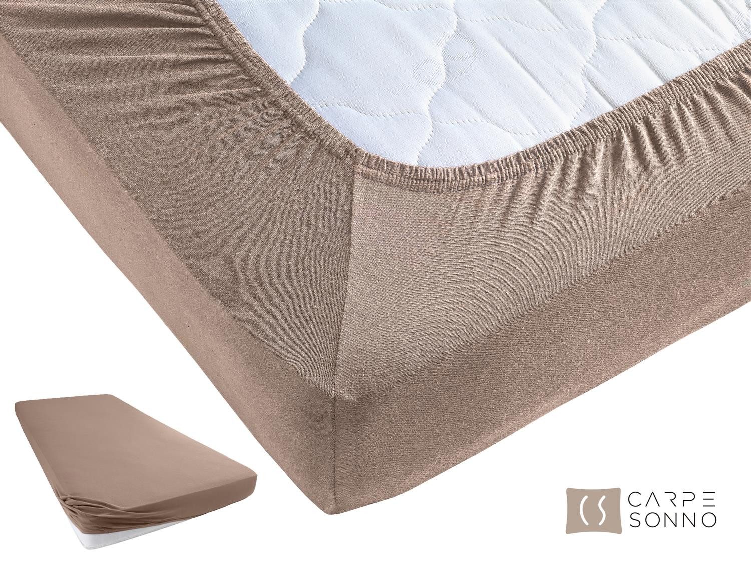 Carpe Sonno Spannbettlaken Jersey 90x200 100x200 120x200 140x200 160x200 180x200 200x200 70x140, Jersey, Gummizug: rundum, (1 Stück), 100% Baumwolle Spannbettlaken 90x200 Spannbetttuch Nougat