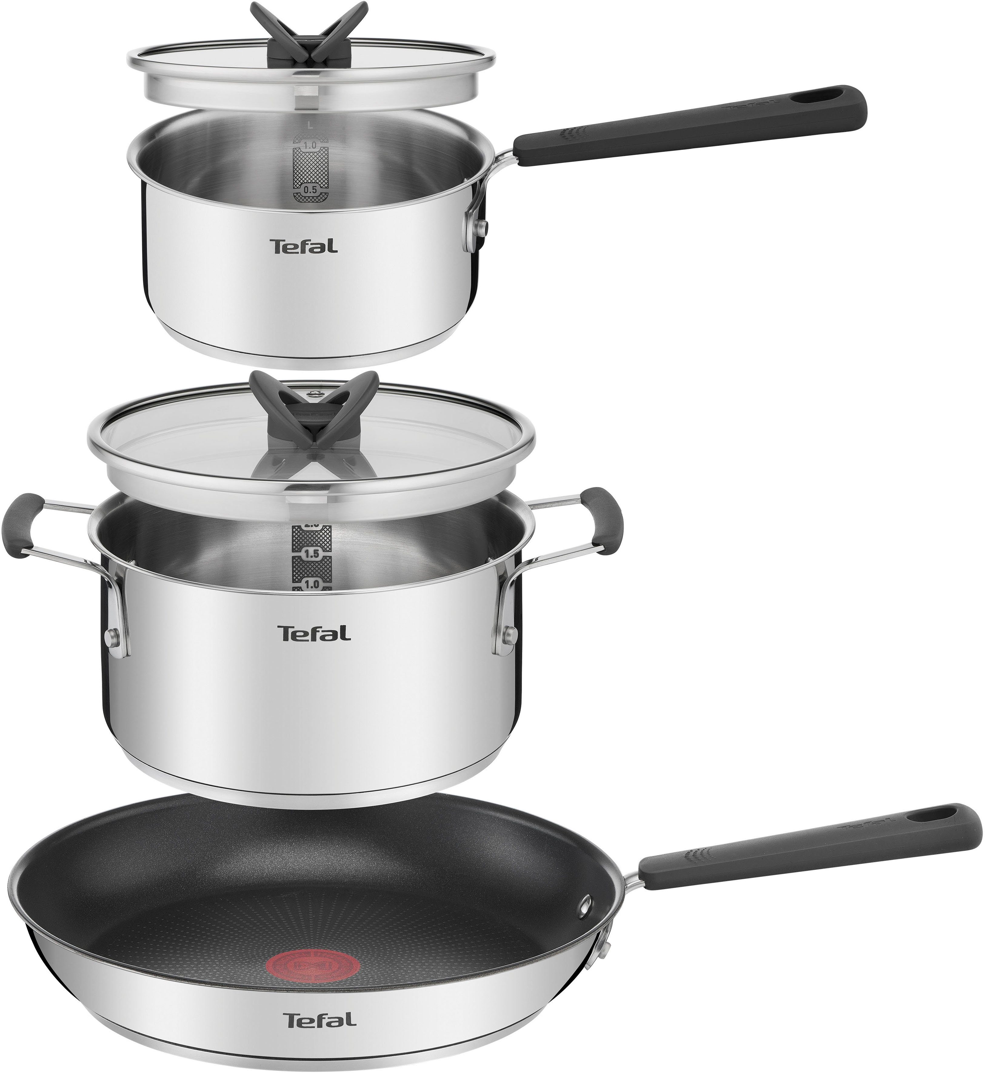 Tefal Topf-Set Antihaftversiegelung Herdarten für G737S5 Edelstahl 5-tlg), lig, Induktion (Set, (Pfanne), Opti'Space alle inkl