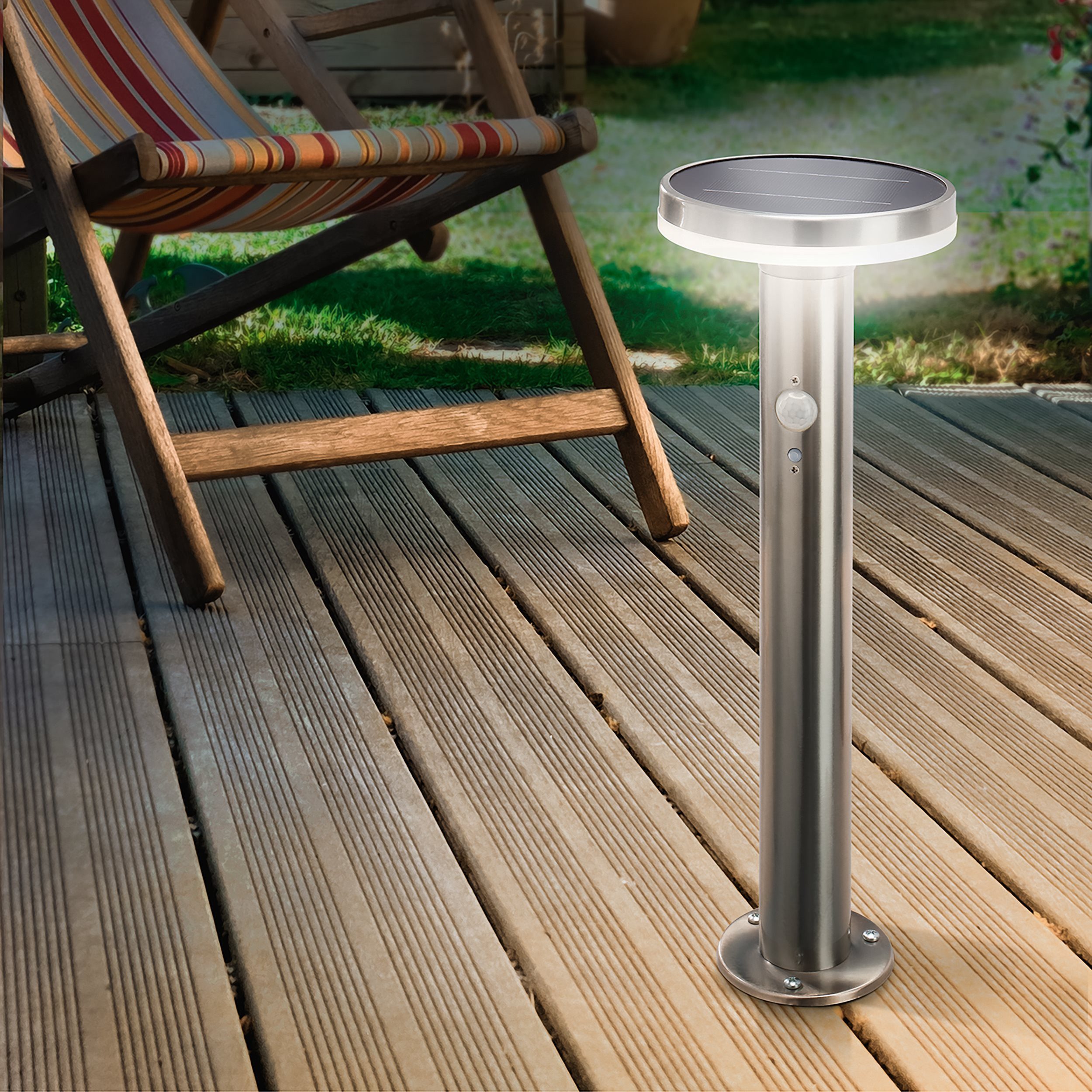 esotec LED Solarleuchte Edelstahl PIR Standleuchte LENA H=45cm 4000K Außenleuchte 102594, LED fest integriert