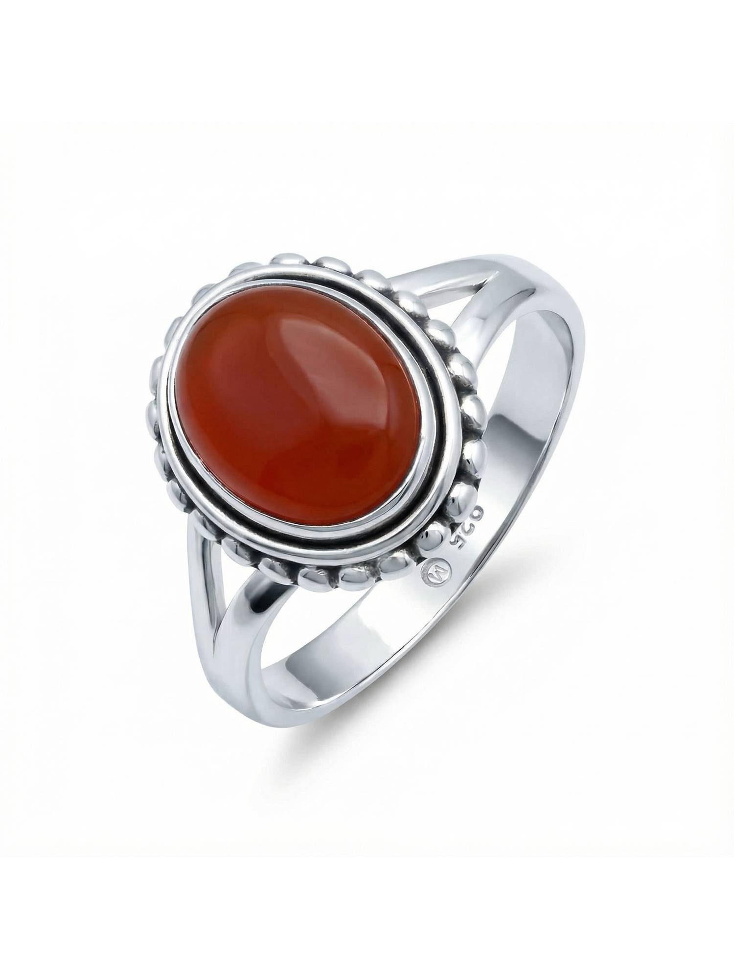 mantraroma Silberring GAMSA aus 925 Silber mit Karneol (Ring mit Schmuckbeutel), Damenring aus 925er Silber