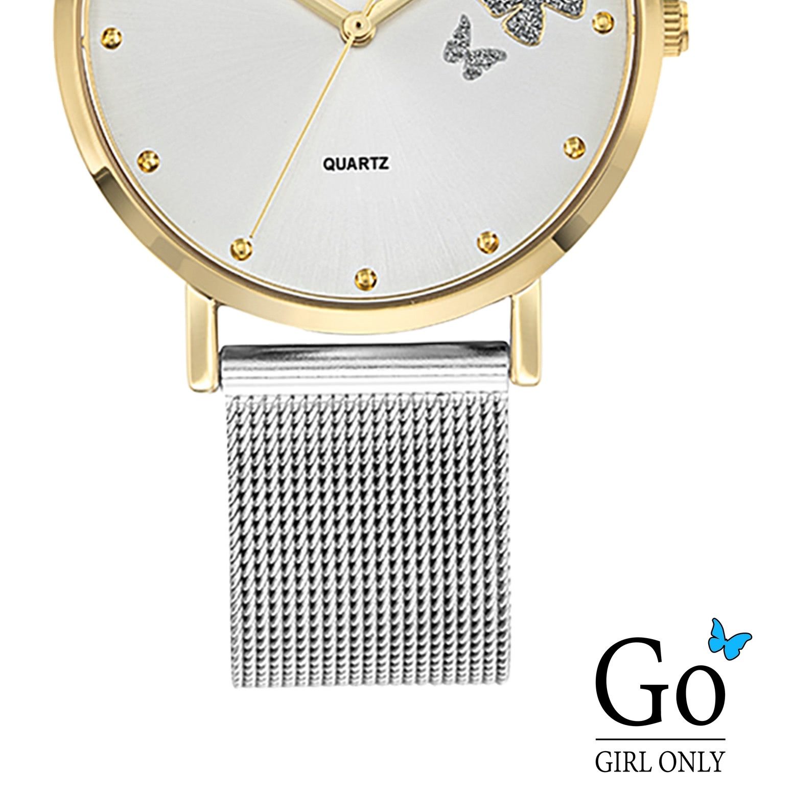 Girl Only Quarzuhr Girl Only Damenuhr Edelstahl silber, (Analoguhr), Damenuhr GO silber, mittel (ca. 34mm) Edelstahlarmband, Elegant-Style