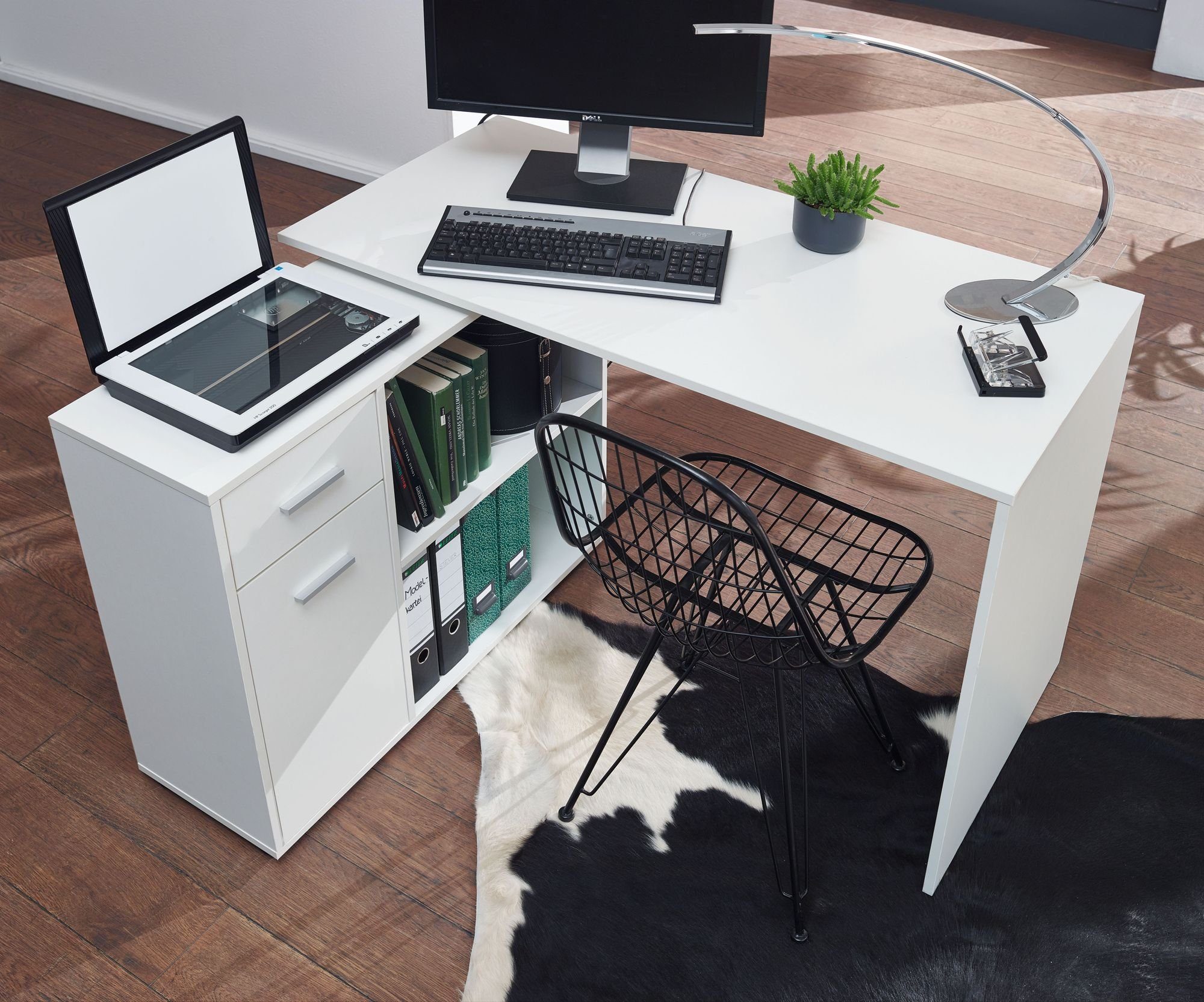 KADIMA DESIGN Schreibtisch Bürotisch mit Premium Schublade/Tür | Home Regal Weiß Weiß für | Weiß & Office