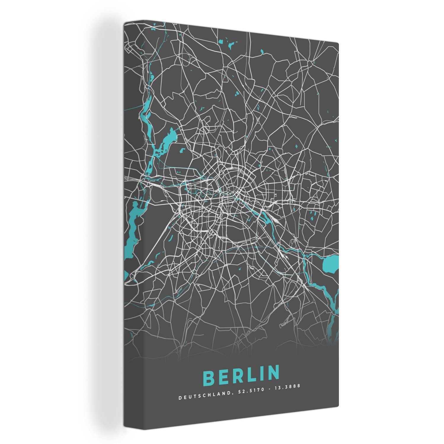 OneMillionCanvasses® Leinwandbild Deutschland - Blau - Berlin - Stadtplan - Karte, (1 St), Leinwandbild fertig bespannt inkl. Zackenaufhänger, Gemälde, 20x30 cm