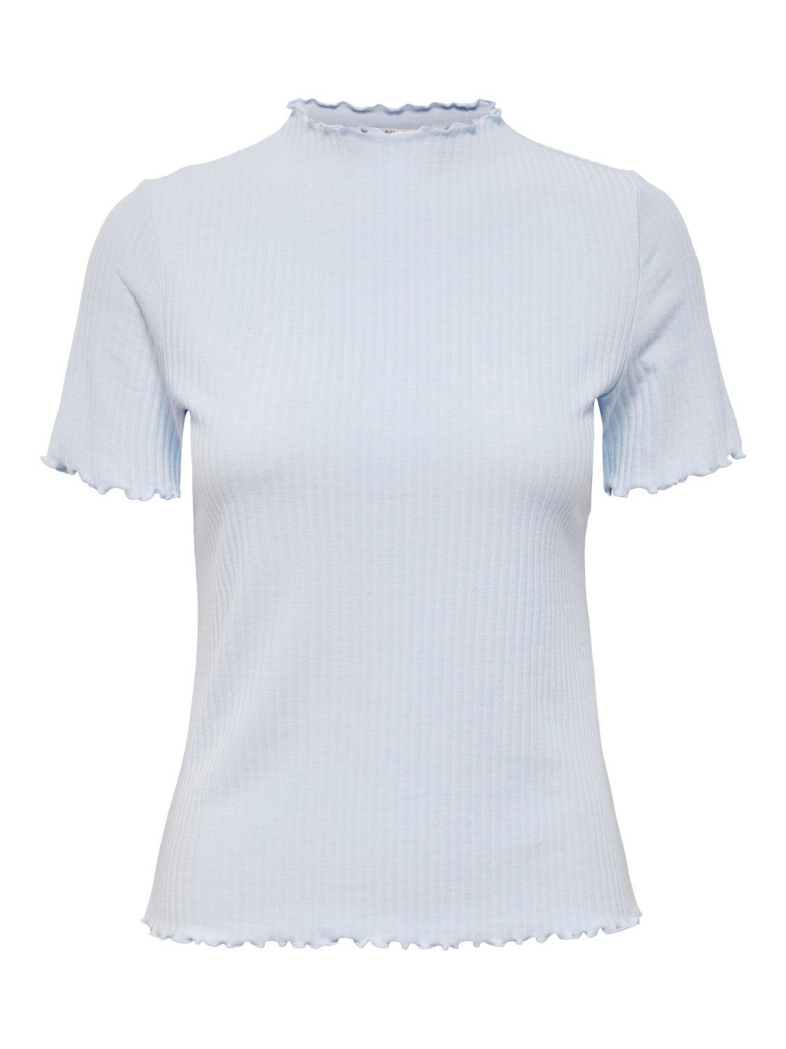Geripptes Gewellt Hellblau Cropped in ONLY T-Shirt (1-tlg) Top ONLEMMA 4018 T-Shirt Stehkragen Rundhals