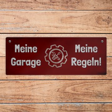 speecheese Metallschild Meine Garage, Meine Regeln Metallschild in 7,5x20cm