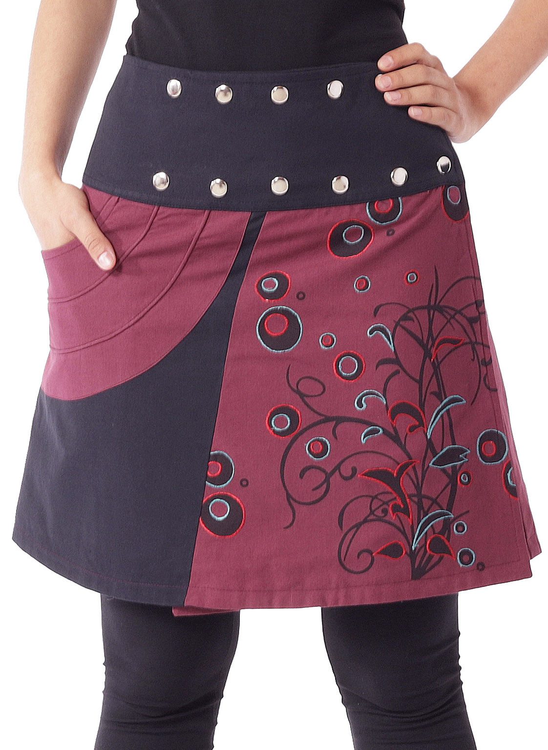 Wickelrock Wickelrock mit floraler Struktur und Tasche Minirock Nr. 175 Rot