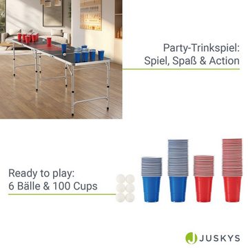 Juskys Spieltisch Red Cup, Trinkspiel für die Party, Set mit 6 Bällen & 100 Bechern, klappbar