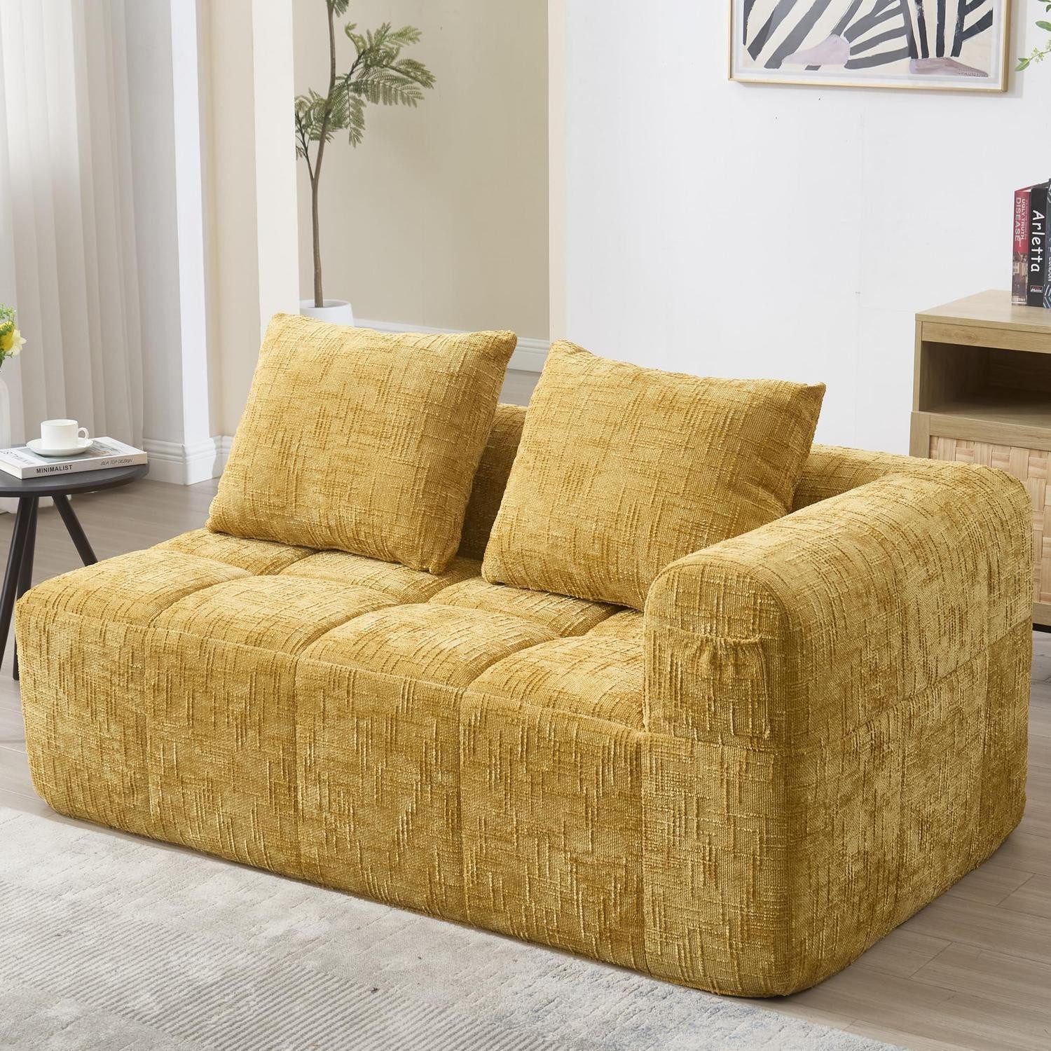 LuxusKollektion Chaiselongue Polstersofa 2 Sitzer Chaiselongue 2 Kissen kein Zusammenbau Gelb B