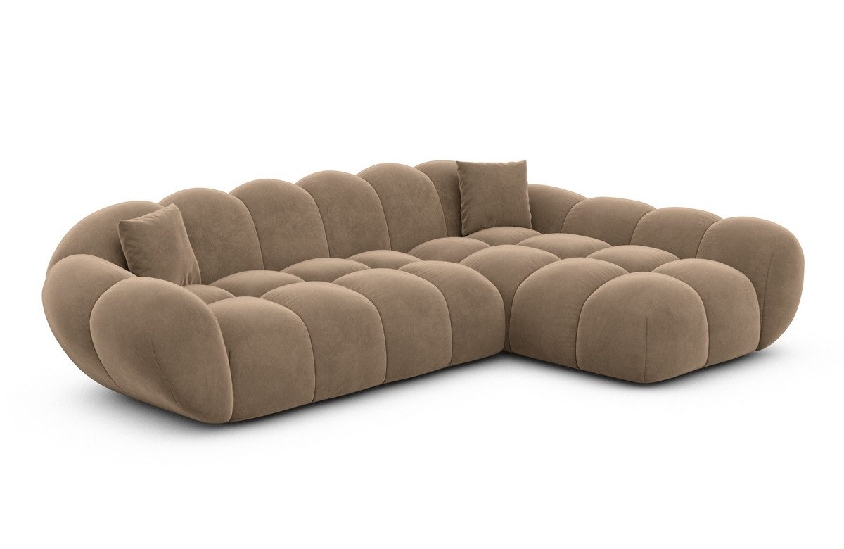 Sofa Dreams Polsterecke Maleron L Form kurz Stoffsofa, 4-Sitzer, Design Loungesofa, Ottomane rechts, Samtstoff Bezug in Braun