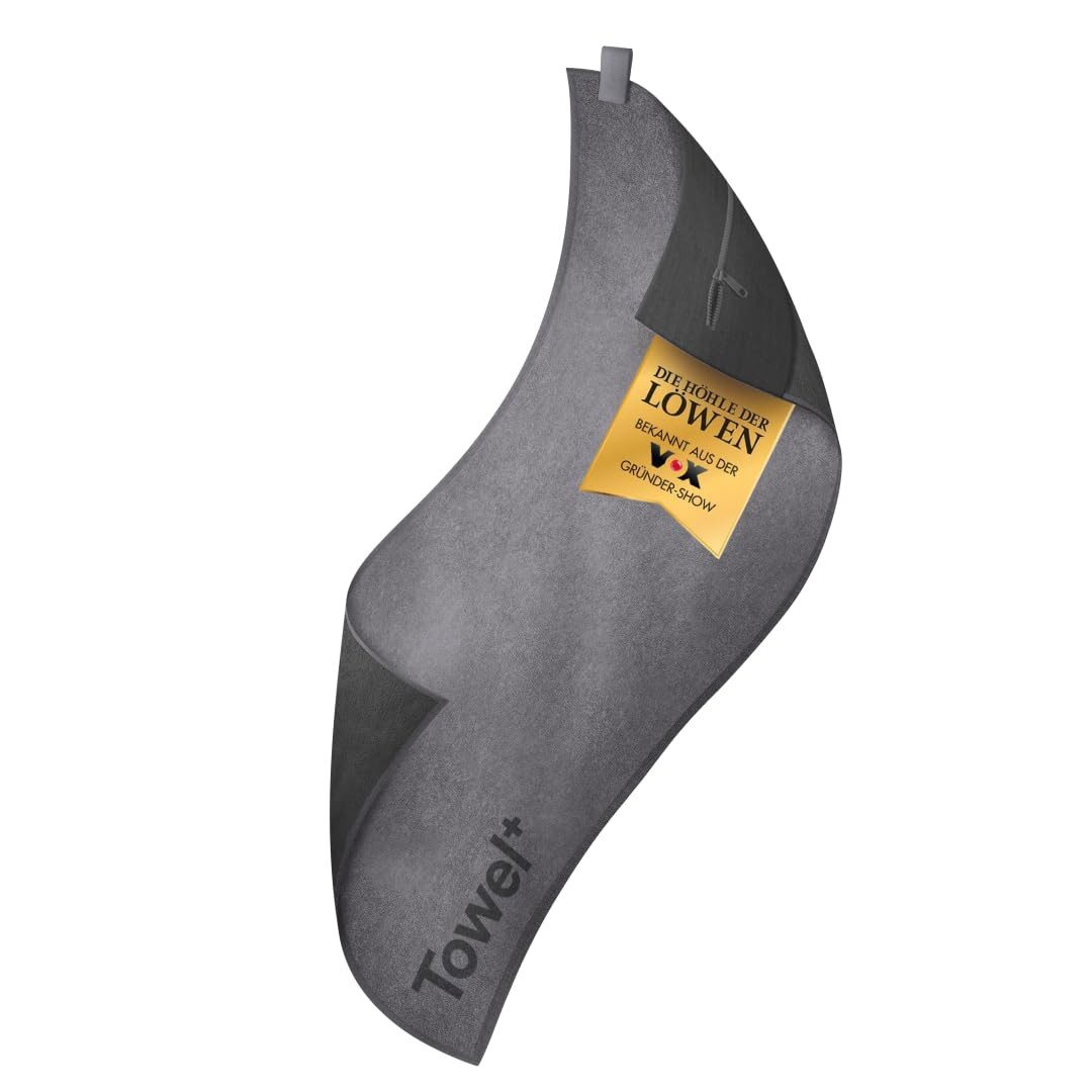 Stryve Sporthandtuch Towell+ Pro Grau – 110 x 42,5 cm, Baumwolle, Magnetclip & Rutschschutz – Hygienisch & Funktional