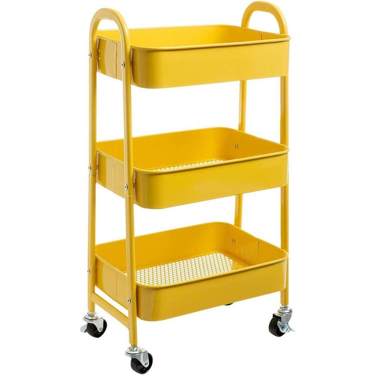 LuxusKollektion Servierwagen Aufbewahrungswagen Metall 3-Etagen Rollwagen Utility Cart Gelb