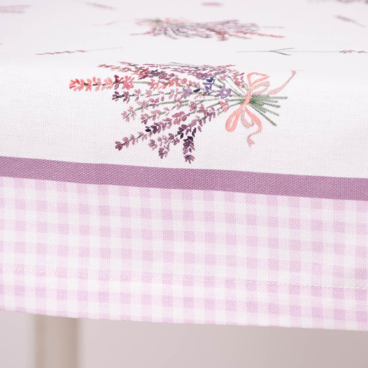 SCHÖNER LEBEN. Tischdecke Clayre & Eef Tischdecke Lavendel Karo weiß lila  150x250cm, Kuvertsaum | Mitteldecken