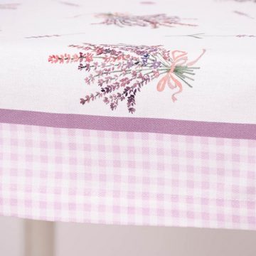 SCHÖNER LEBEN. Tischdecke Clayre & Eef Tischdecke Lavendel Karo weiß lila 150x250cm, Kuvertsaum