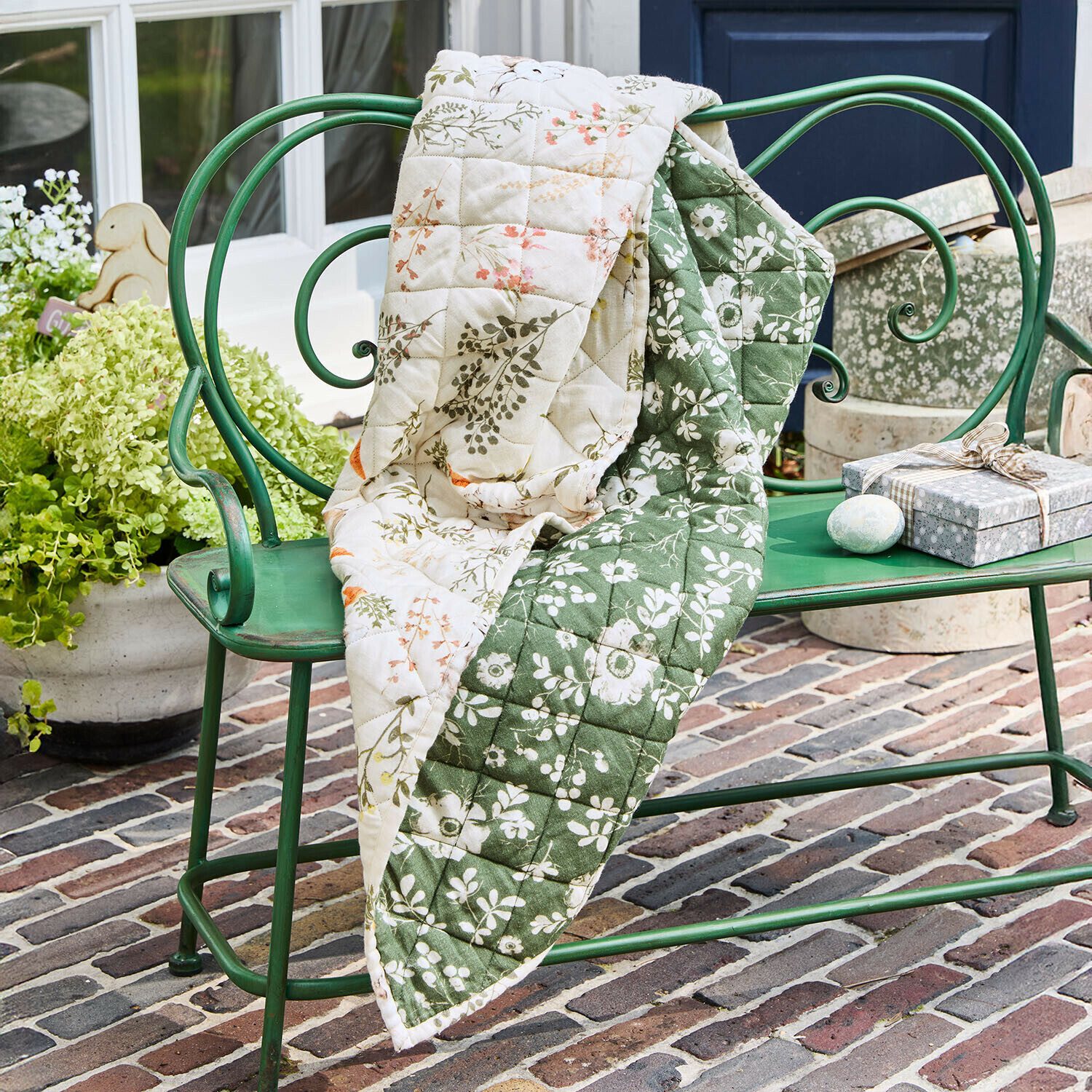 Plaid Plaid und Kissen Puddlebrook grün/creme, Mirabeau