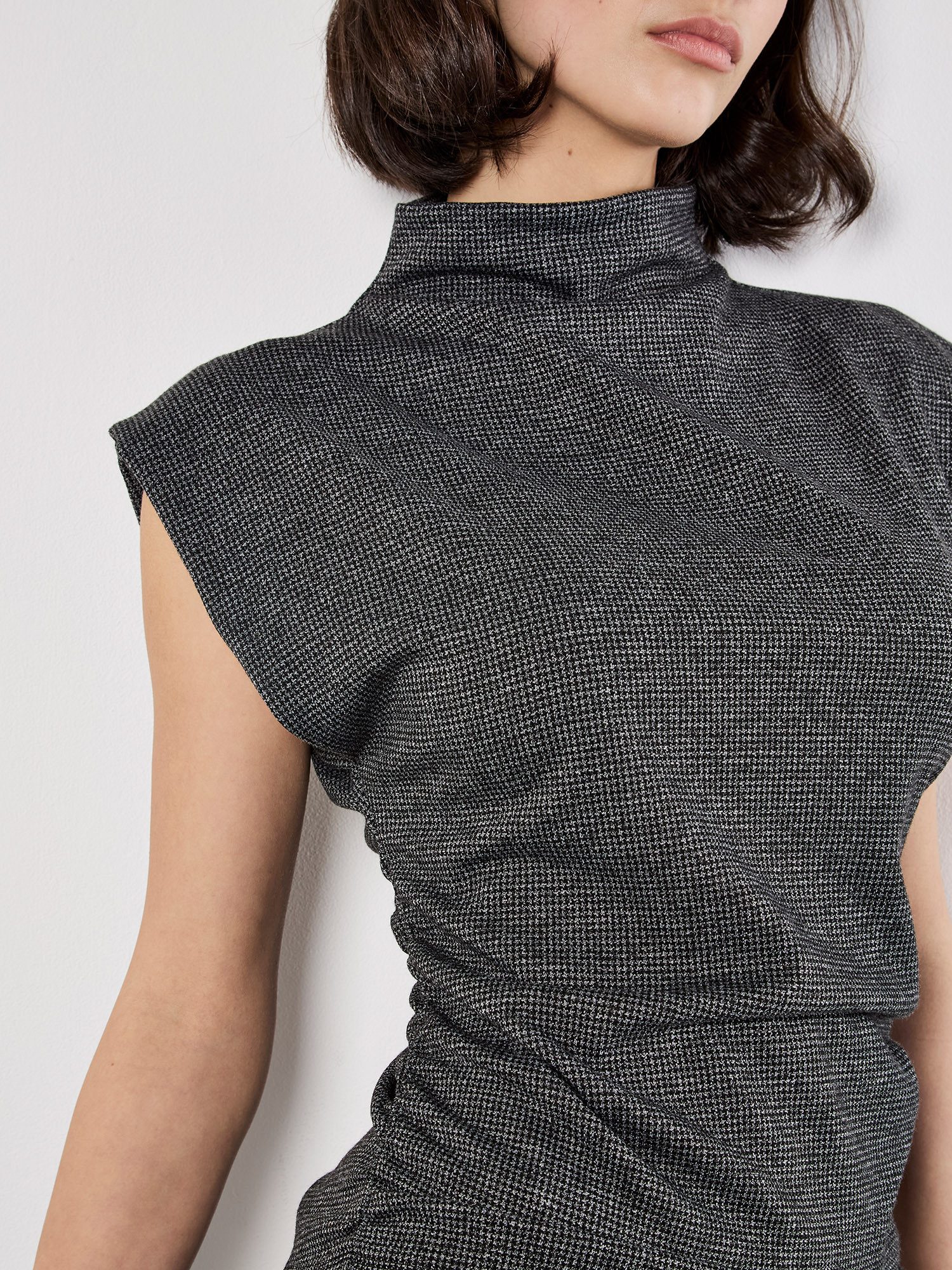 Apricot Rollkragenshirt Stehkragentop mit Hahnentritt-Muster günstig online kaufen