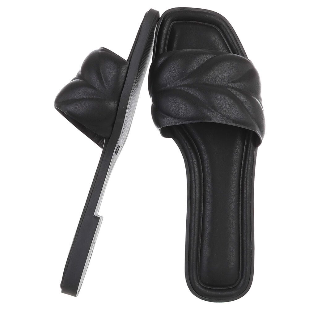 Ital-Design Damen Slipper mit gepolsterter Riemen-Optik Pantolette (91895770) Blockabsatz Pantoletten in Schwarz