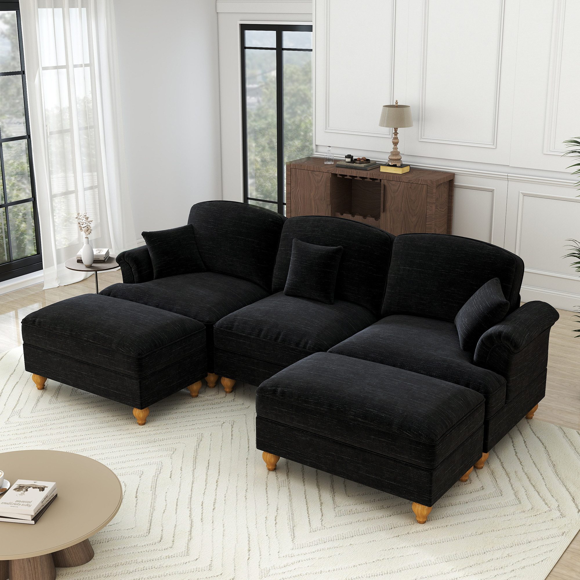 Leawin Sofa U-Sofa mit Rüschenrock – sofas wohnzimmer, sofa mit bettfunktion, Vielseitiges Cloud-Sofa im Mid-Century Stil mit 2 Designs