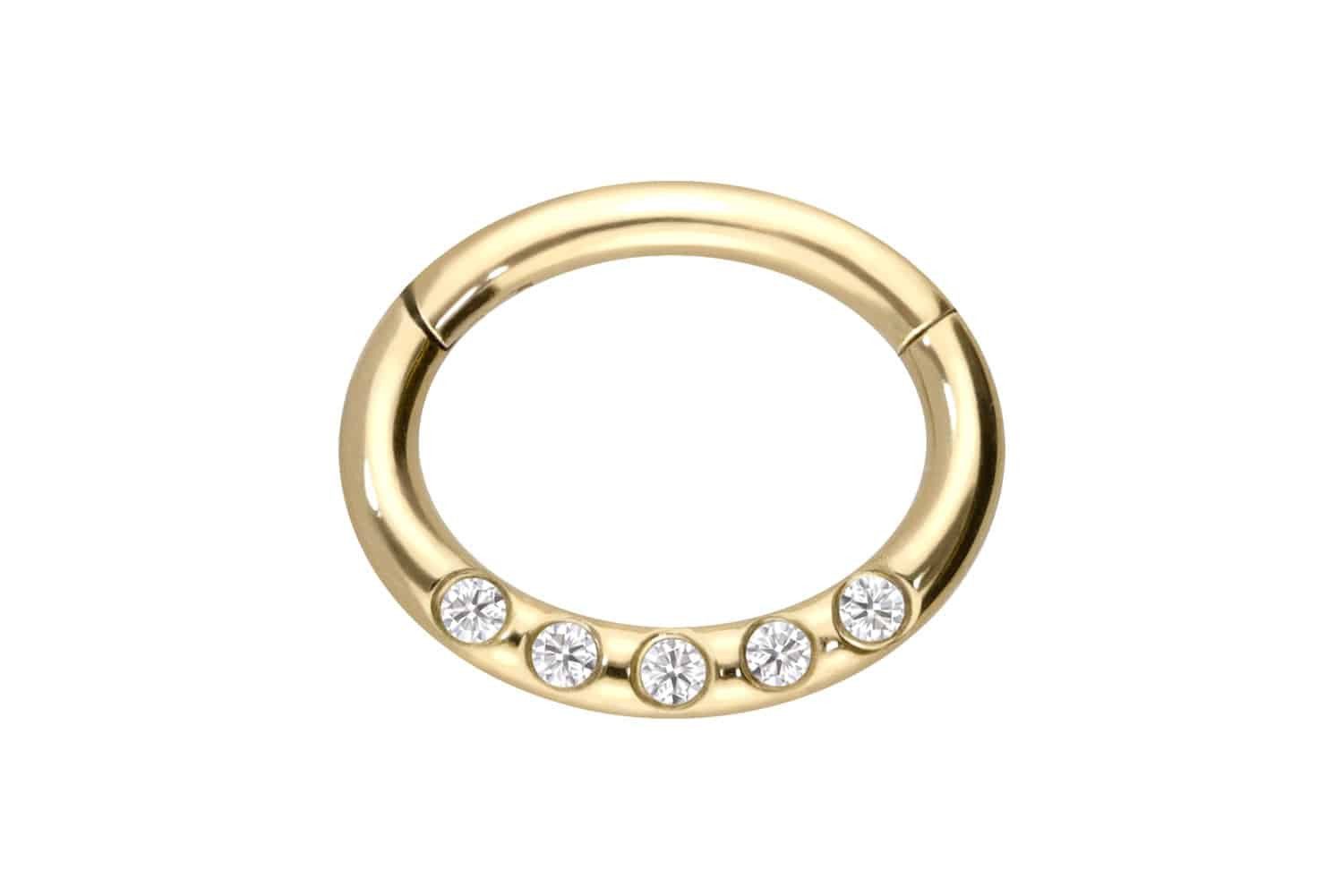 Nasenpiercing 18 Karat Gold Segmentring Clicker OVAL + 5 MOISSANITE Ohrpiercing