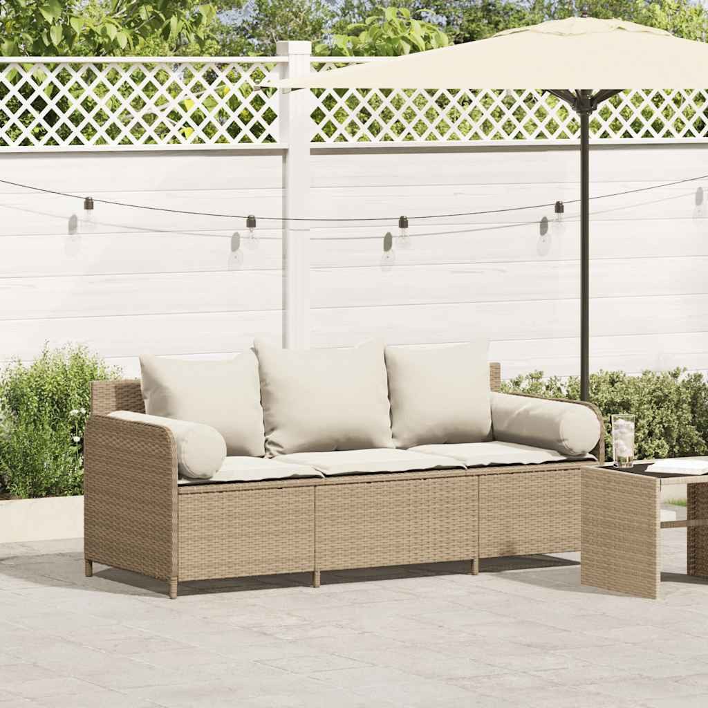 vidaXL Loungesofa Gartensofa mit Kissen 3-Sitzer Beige Poly Rattan, 1 Teile