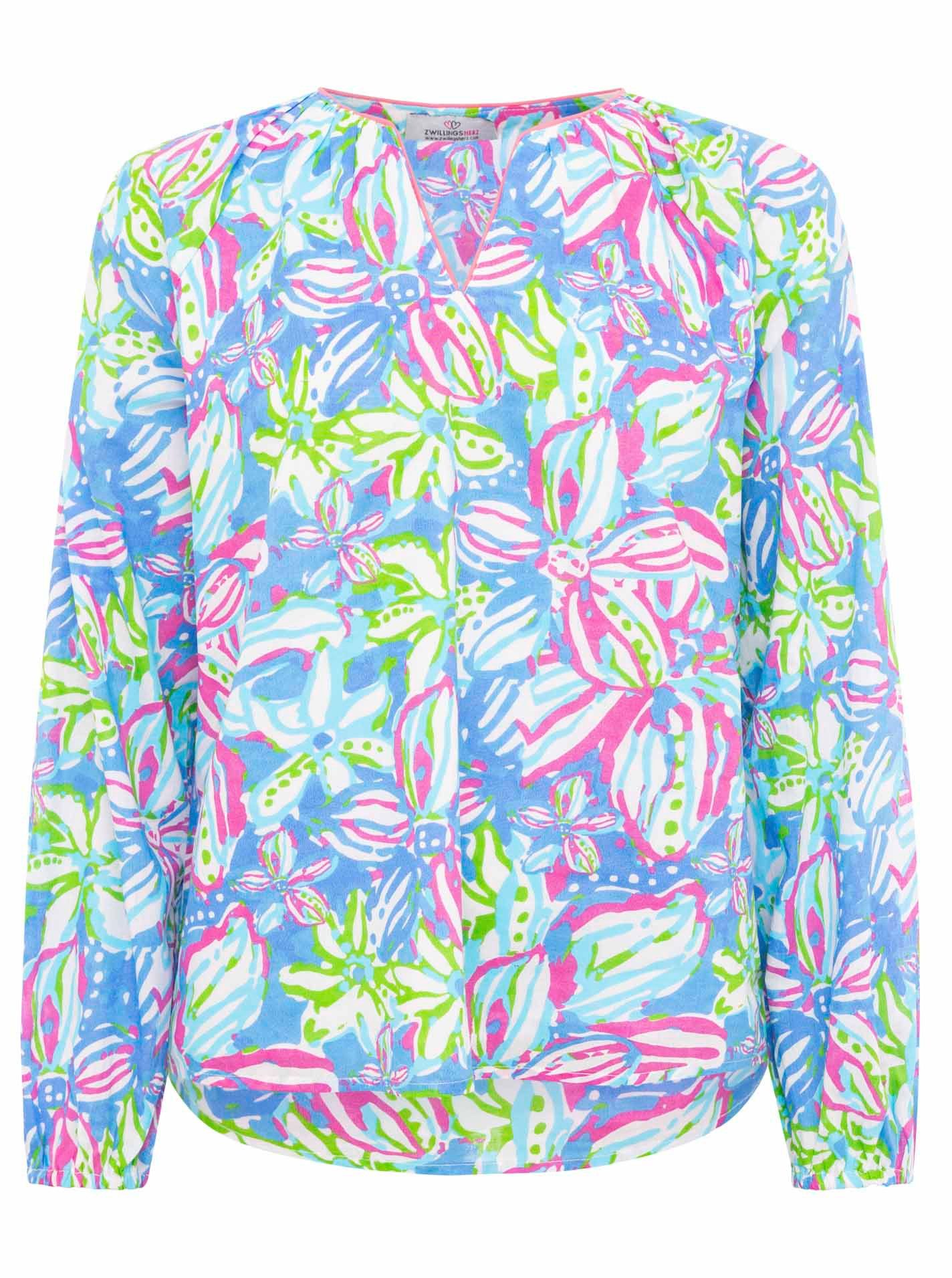 Zwillingsherz Schlupfbluse "Blumentraum" Blumen-Print, Serafino-Kragen, Lan günstig online kaufen