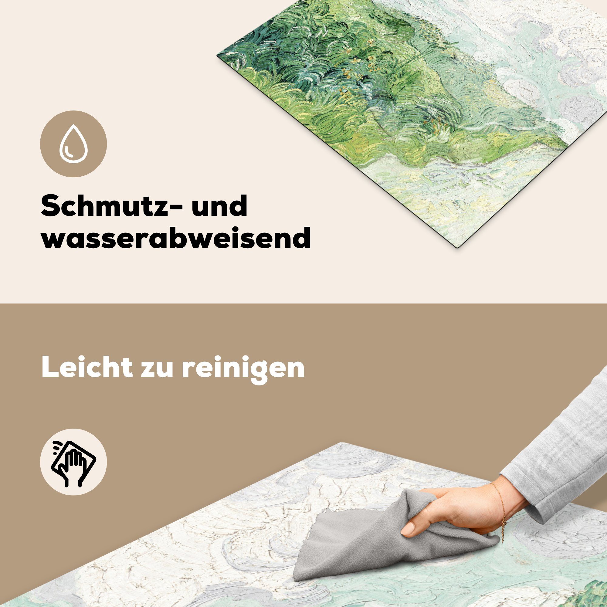 MuchoWow Herdblende-/Abdeckplatte Van (1 Alte nutzbar, mit tlg), - Vinyl, Kunst - 60x52 Ceranfeldabdeckung cm, Gogh Feld - Meister grünem Mobile Mais, Arbeitsfläche