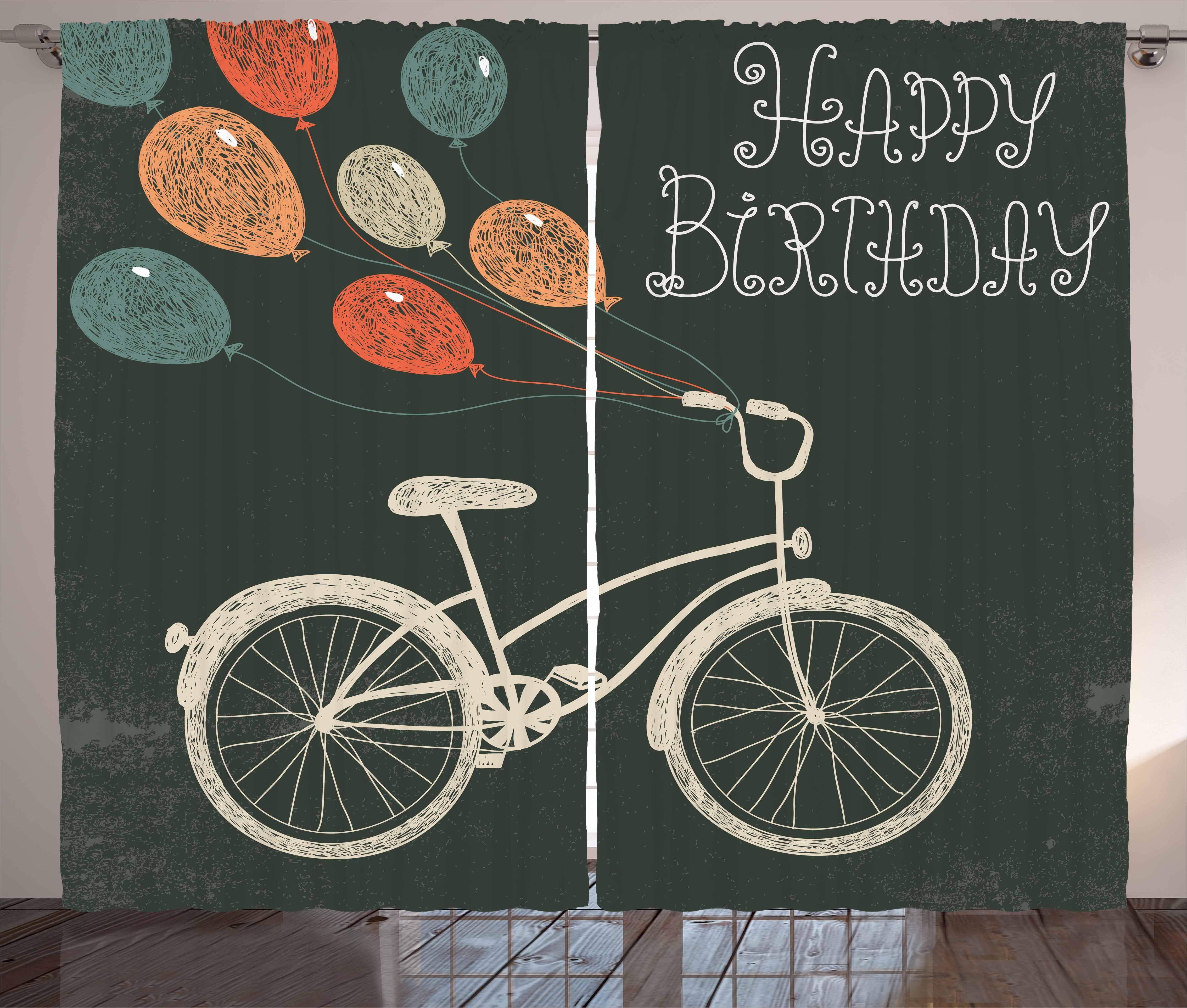 Gardine Schlafzimmer Kräuselband Vorhang mit Schlaufen und Haken, Abakuhaus, Fahrrad Bike Ballons alles Gute zum Geburtstag