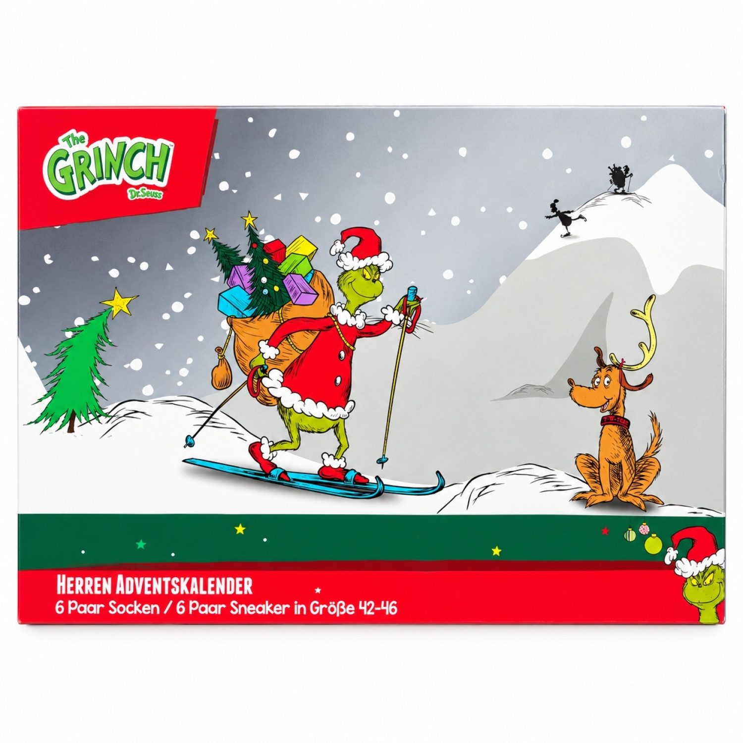 Sockswear Freizeitsocken The GRINCH - HERREN Adventskalender 12 Paar Socken 42-46 Style - GRAU