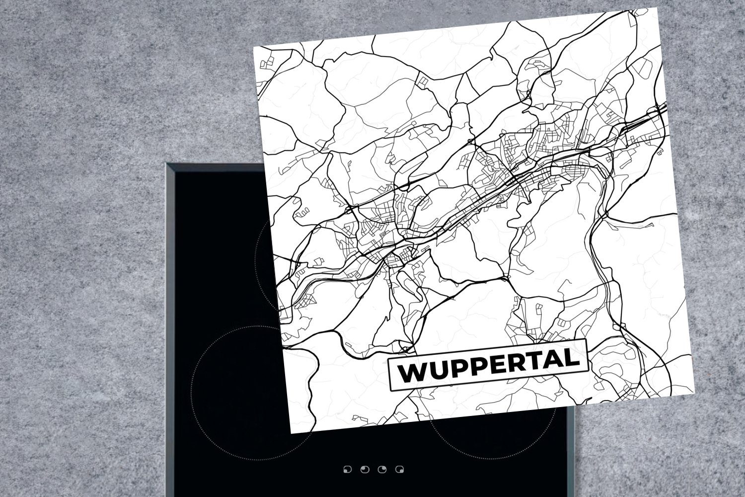 Vinyl, küche Stadtplan, Karte Wuppertal - MuchoWow cm, - Herdblende-/Abdeckplatte - für Karte (1 Ceranfeldabdeckung, tlg), Arbeitsplatte 78x78