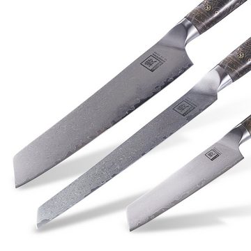 ZAYIKO Damastmesser Damastmesser DAITO PROFI LINE 3er Messer Set Ahornholz VG-10 Stahlkern