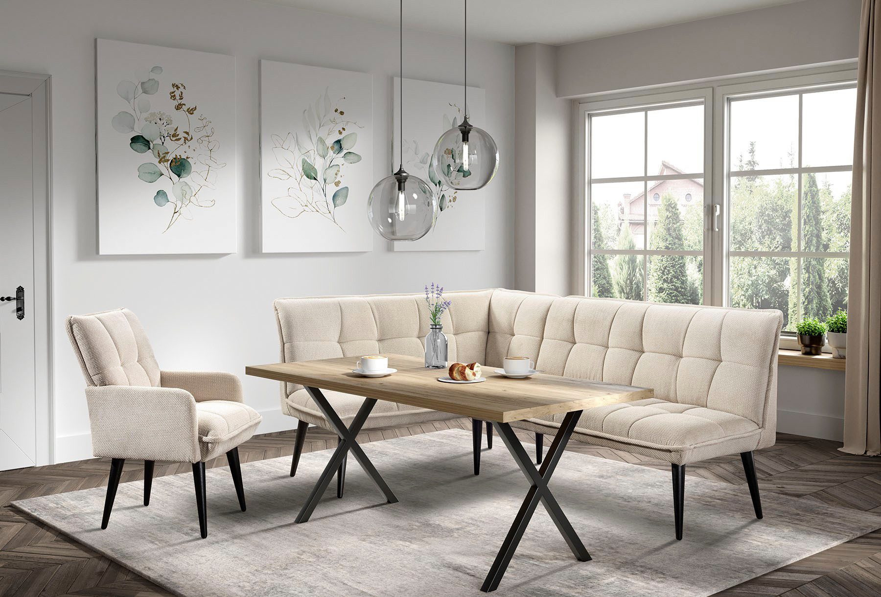 exxpo - sofa fashion Eckbank Mocca Essbank, Sitzbank, hoher Sitzkomfort, bequem und elegant, hochwertige Detailverarbeitung