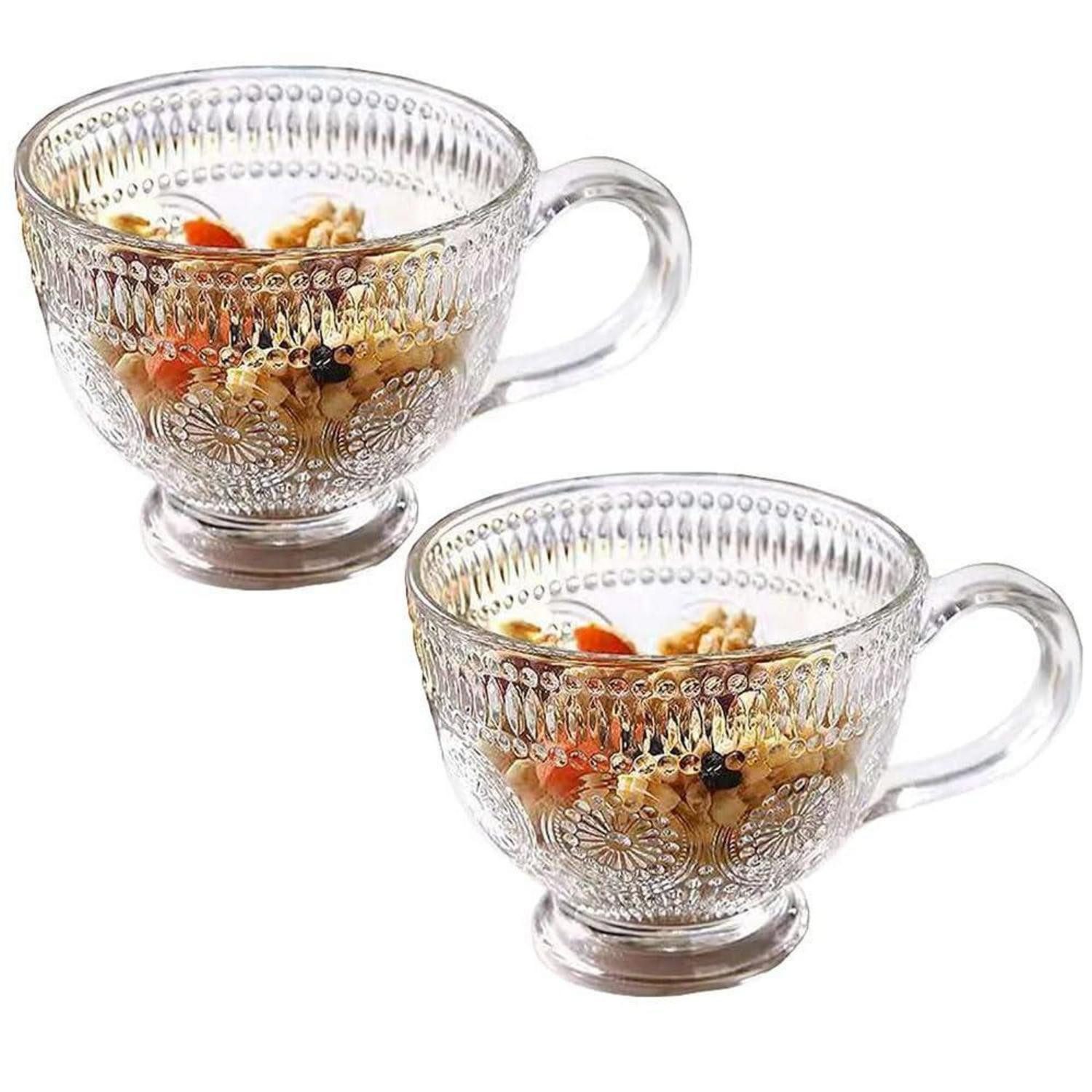 LuxusKollektion Latte-Macchiato-Glas 2er Kristallglas Kaffeebecher 350ml Vintage Sonnenblume, Glas