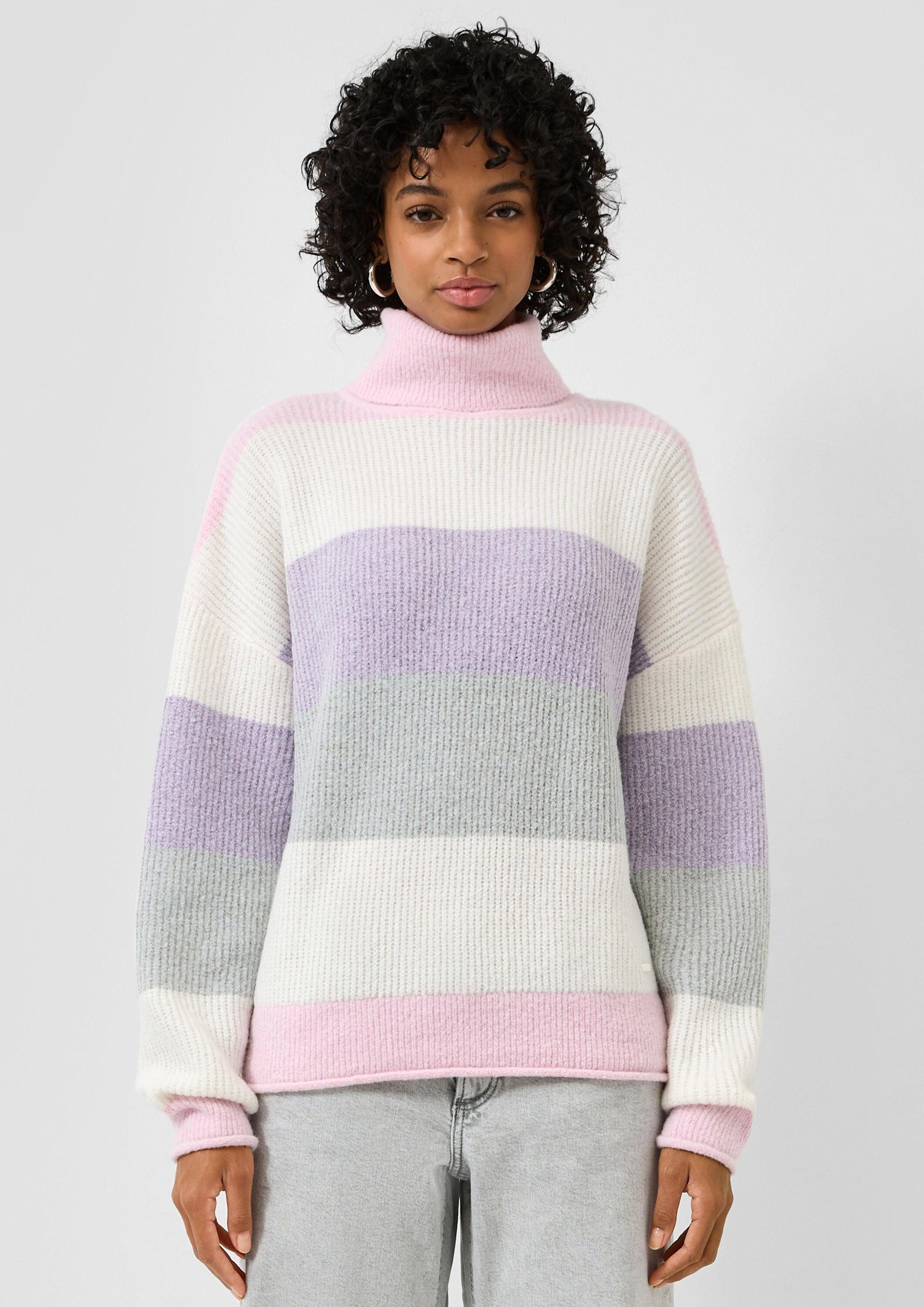 QS Longpullover Strickjacke Rollkragenpullover mit Streifen günstig online kaufen