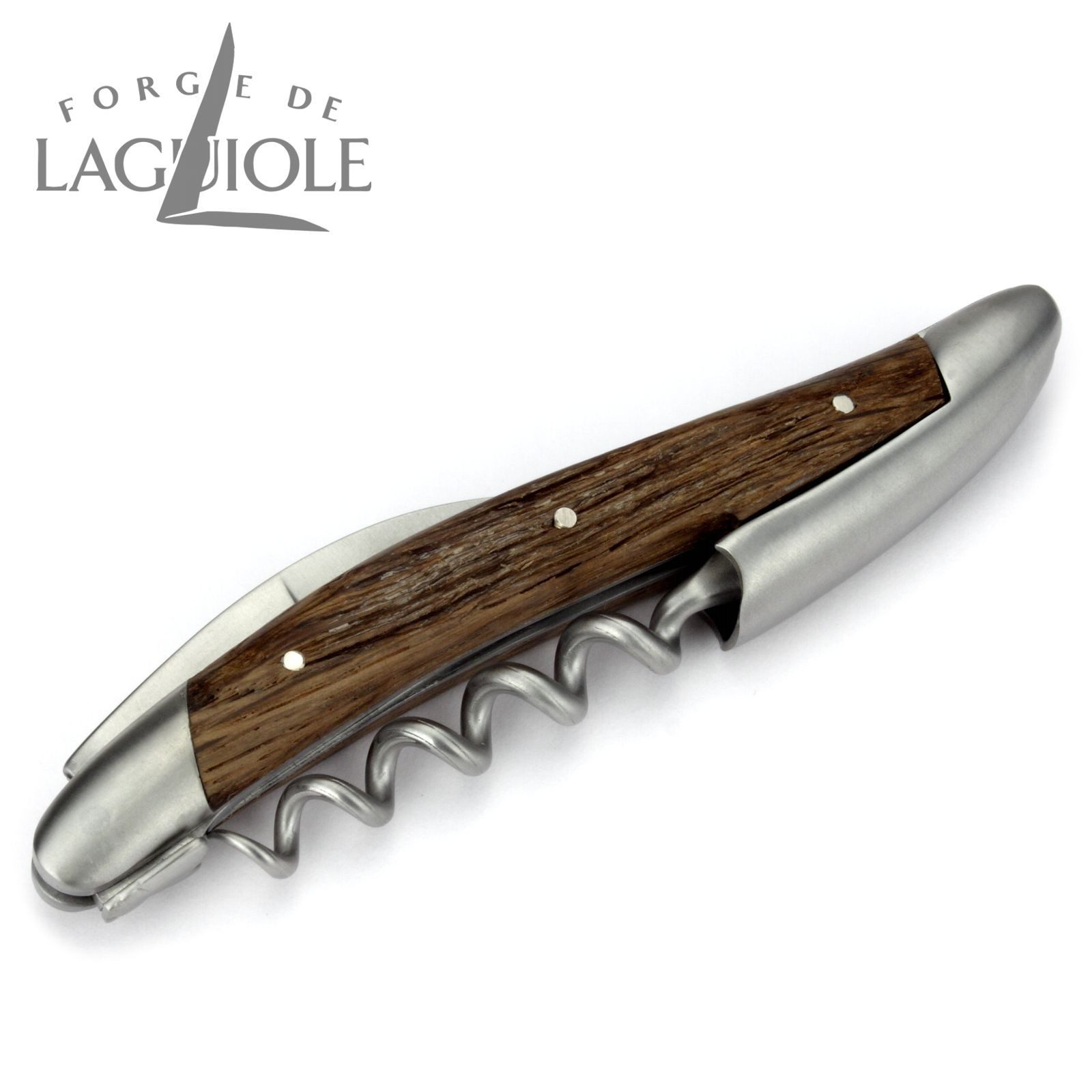 Forge de Laguiole Weinflaschenöffner SOM1 CHFE SAT, Laguiole Kellnermesser - Griff fossile Mooreiche - Edelstahl satiniert
