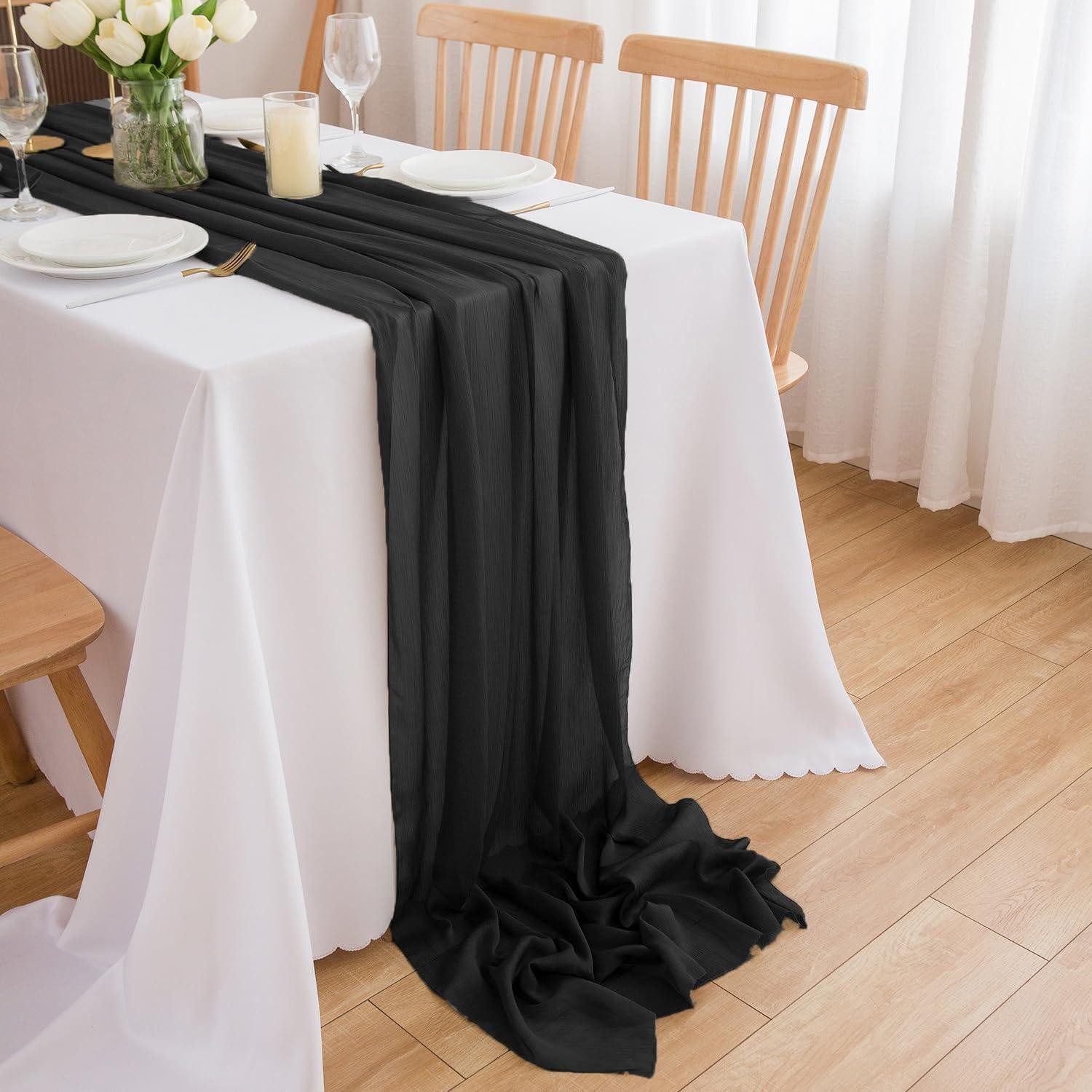 LuxusKollektion Tischläufer Tischläufer Chiffon Hochzeit 70x300cm Schwarz (1-tlg)