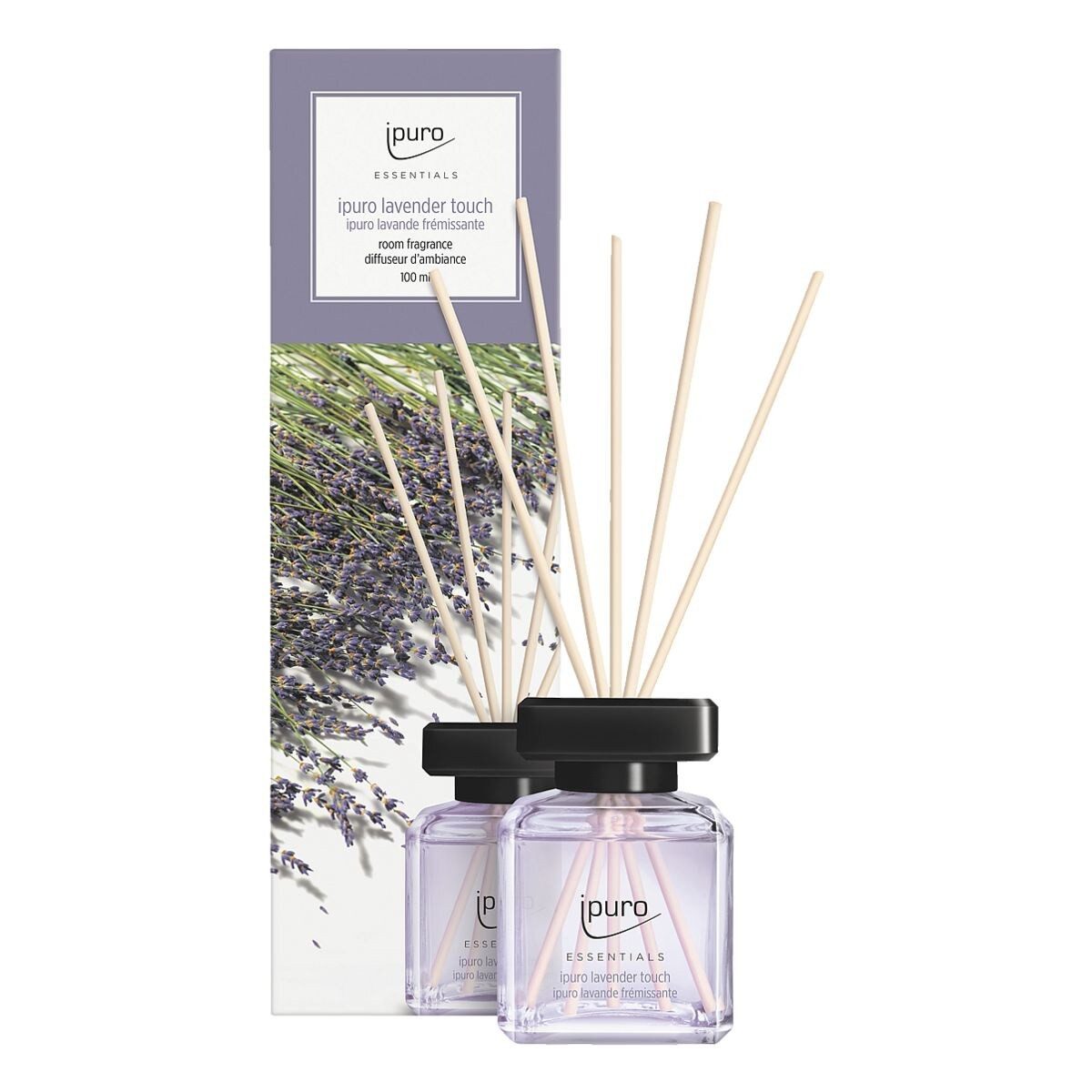 IPURO Raumduft Lavender Touch, 100 ml, Glasflakon mit Rattan-Holzstäbchen