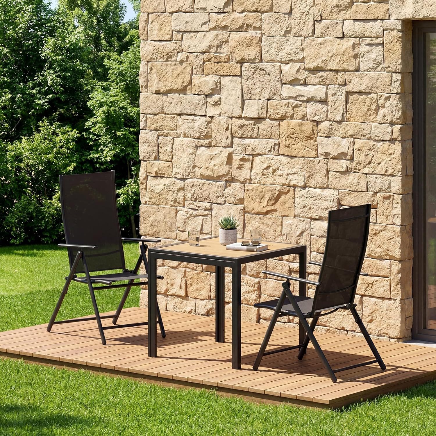 TLGREEN Gartentisch 75×75×72 cm, DPC Balkontisch, (Quadratischer Terrassentisch mit Metallgestell), Rutschfester Esstisch Outdoor für Kleinen Balkon