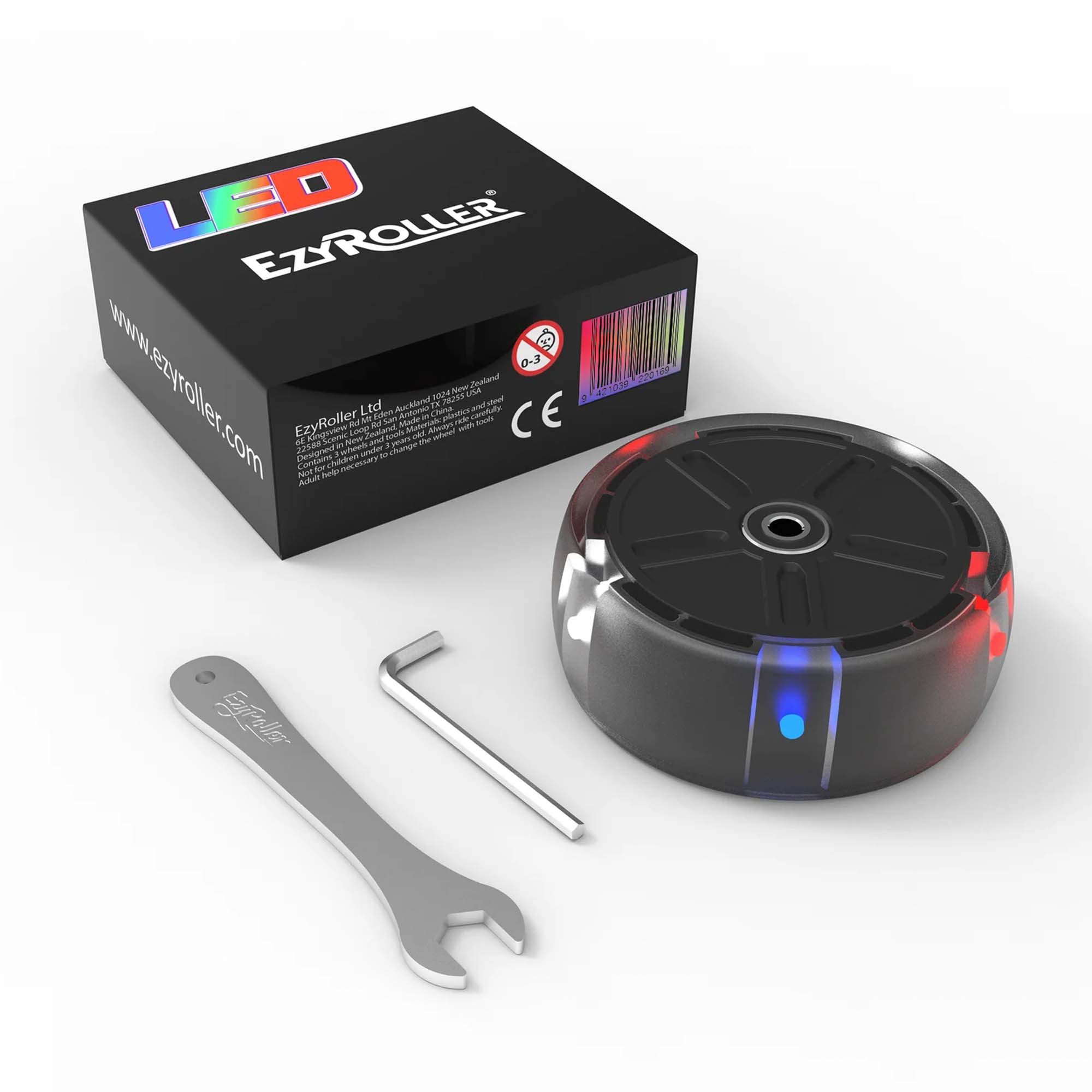EzyRoller Kinderfahrzeug-Räder Classic / Drifter Rolle (1 St., für Classic / Drifter / 1 Stück), PU Rolle Ersatzrolle Ersatz Rad Ersatzteil (1 Stk, 96 x 36mm, LED)