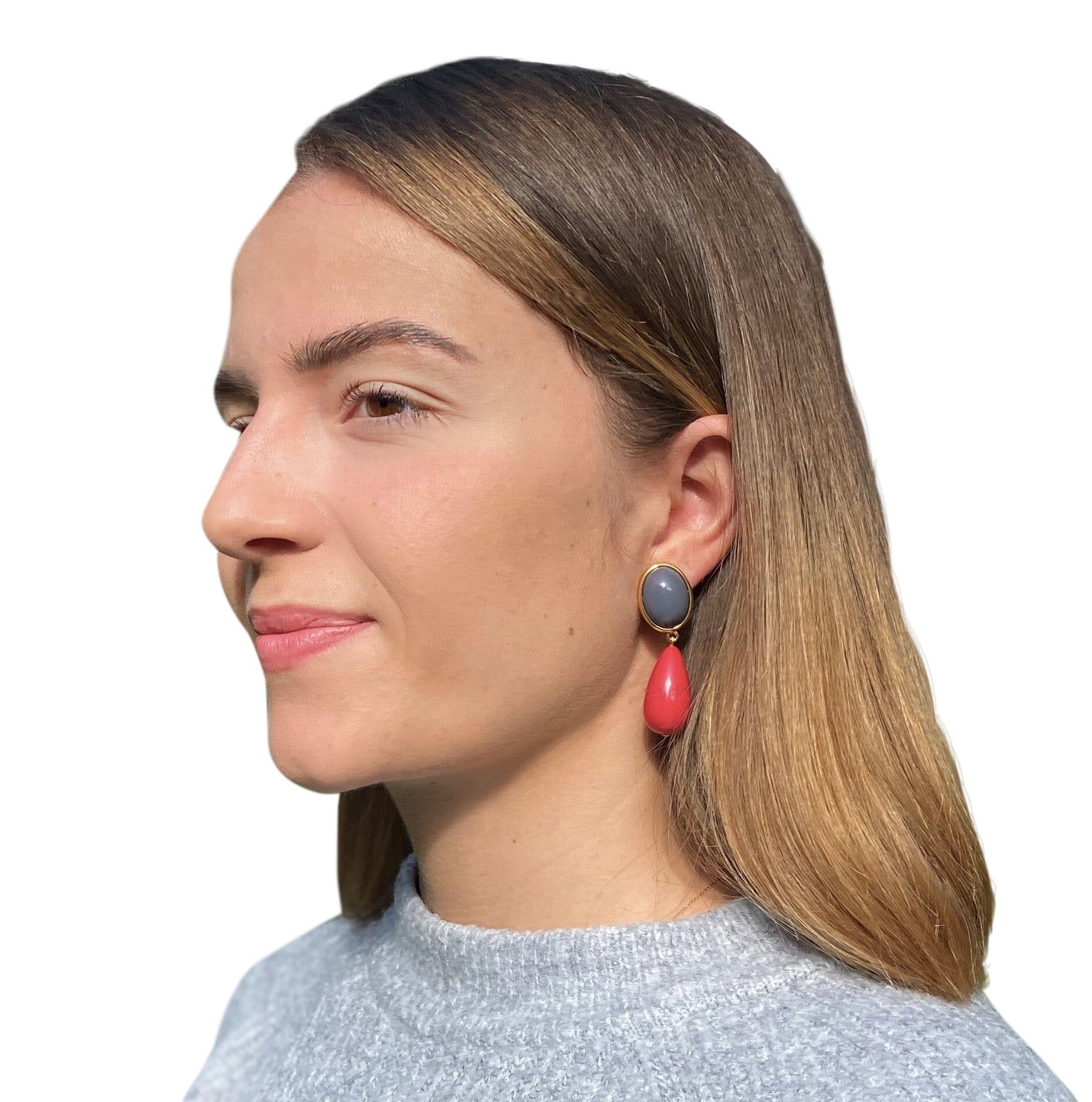 Mugello Paar Ohrclips Viola Clips grau-rot Hingucker Statement-Ohrringe Geschenk, made in Germany Designer JustWin, Statementohrringe