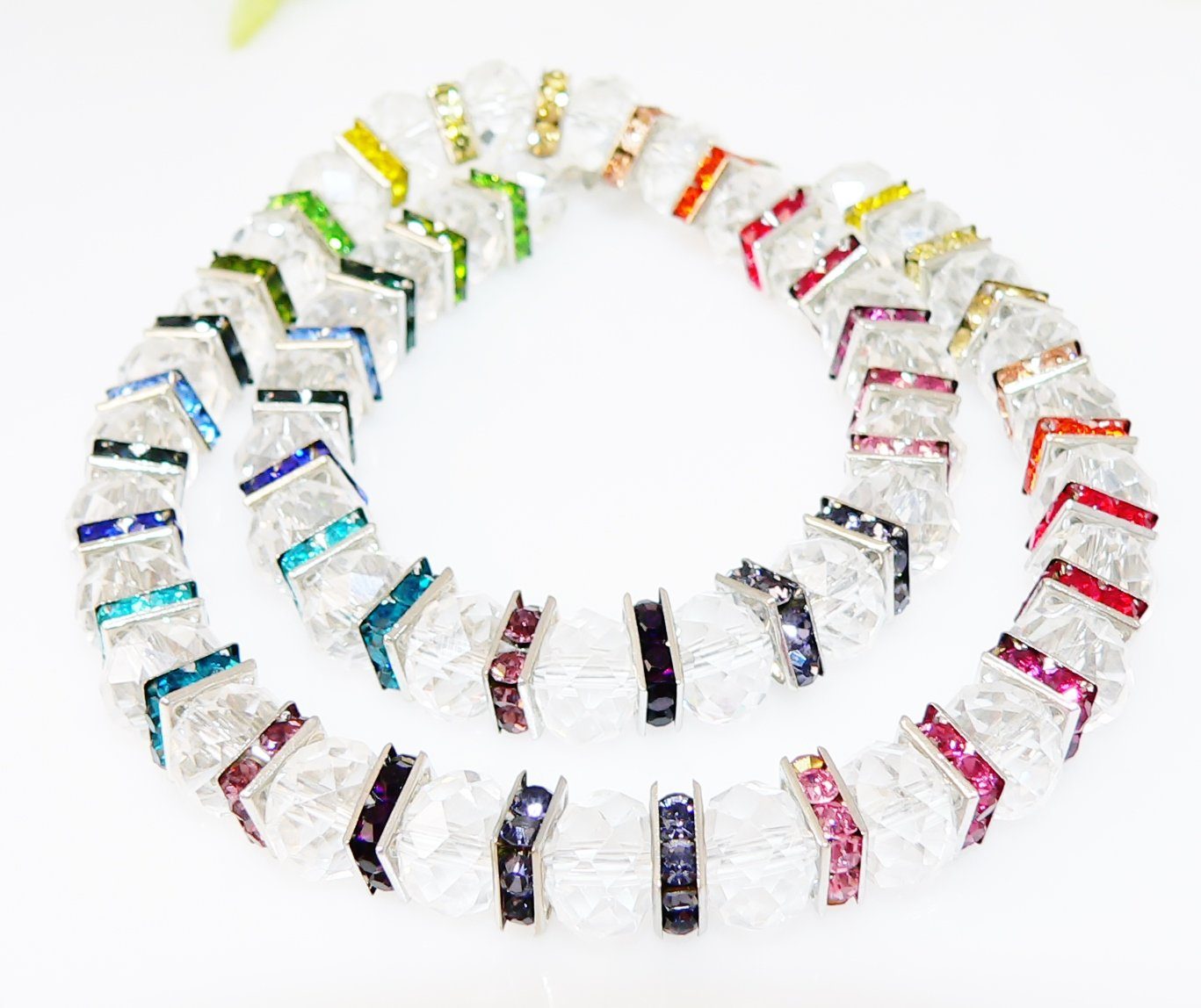 traumschmuck Collier 508s Collier Kristallglas Rondelle Strass Quadrate mehrfarbig (incl. Schmuckbox), handgefertigt, Made in Germany