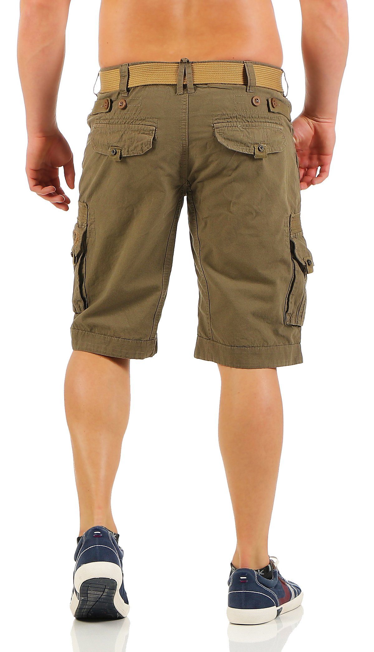 Shorts, Geographical Geographical Shorts kurze Herren Hose, abnehmbarem Kaki unifarben (mit Gürtel) Norway Cargoshorts Norway PARK