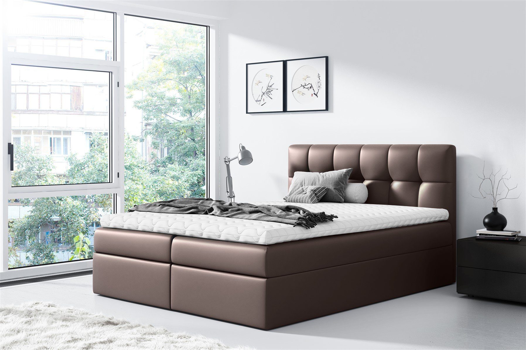 Fun Möbel Boxbett Schlafzimmerbett CARMEN in Kunstleder Braun (inkl. Bettkasten, 1-St., inkl. Kaltschaumtopper)
