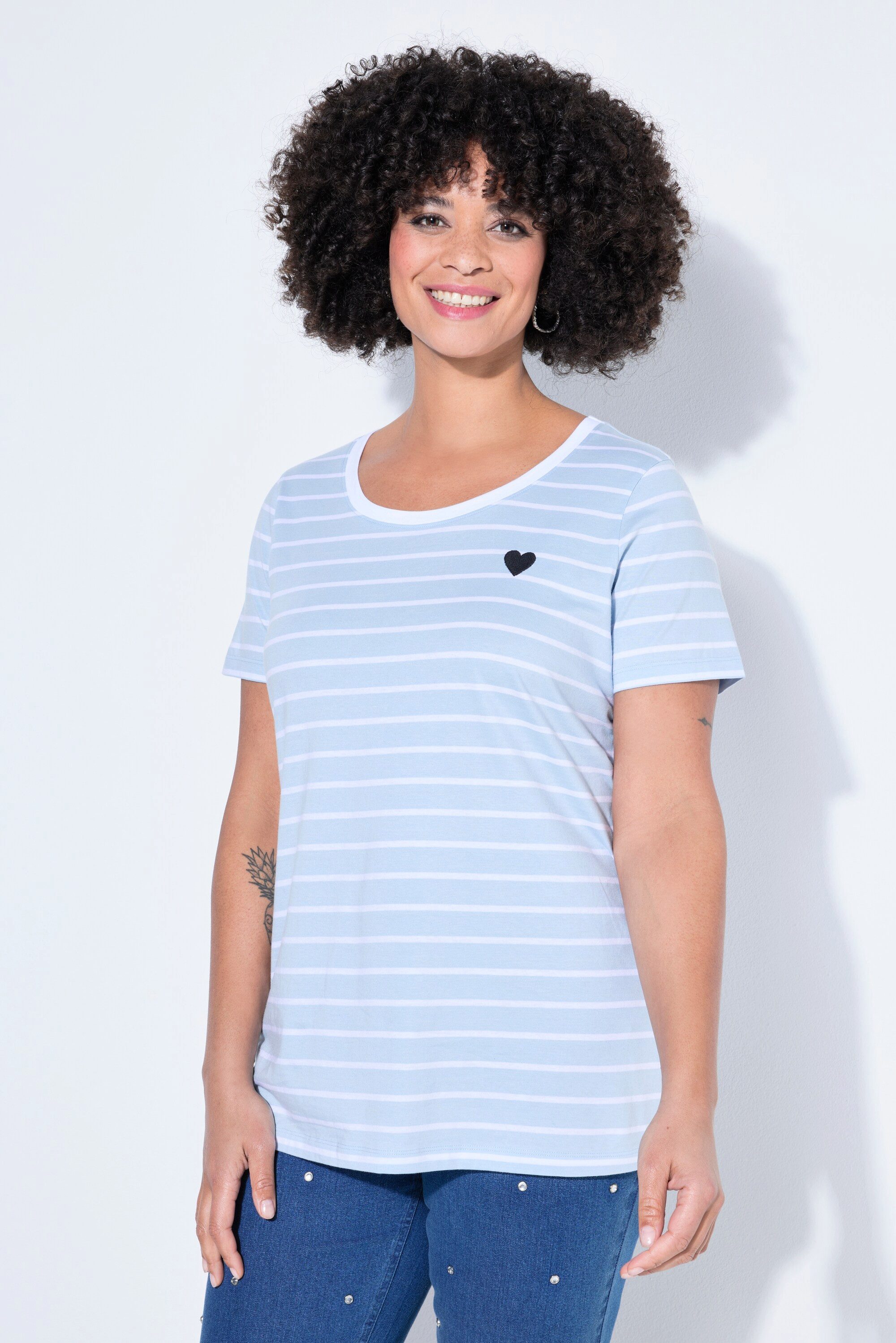 T-Shirt T-Shirt Komfort Fit Ringel Stick-Herz