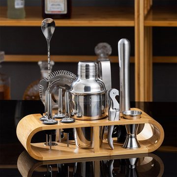 Vicbuy Cocktail Shaker 12-Tlg Set mit 11 Edelstahl-Zubehör & 1 Bambusständer, 750ml Shaker, (12-tlg), für Bar, Hausparty, leicht zu reinigen und bequem zu handhaben