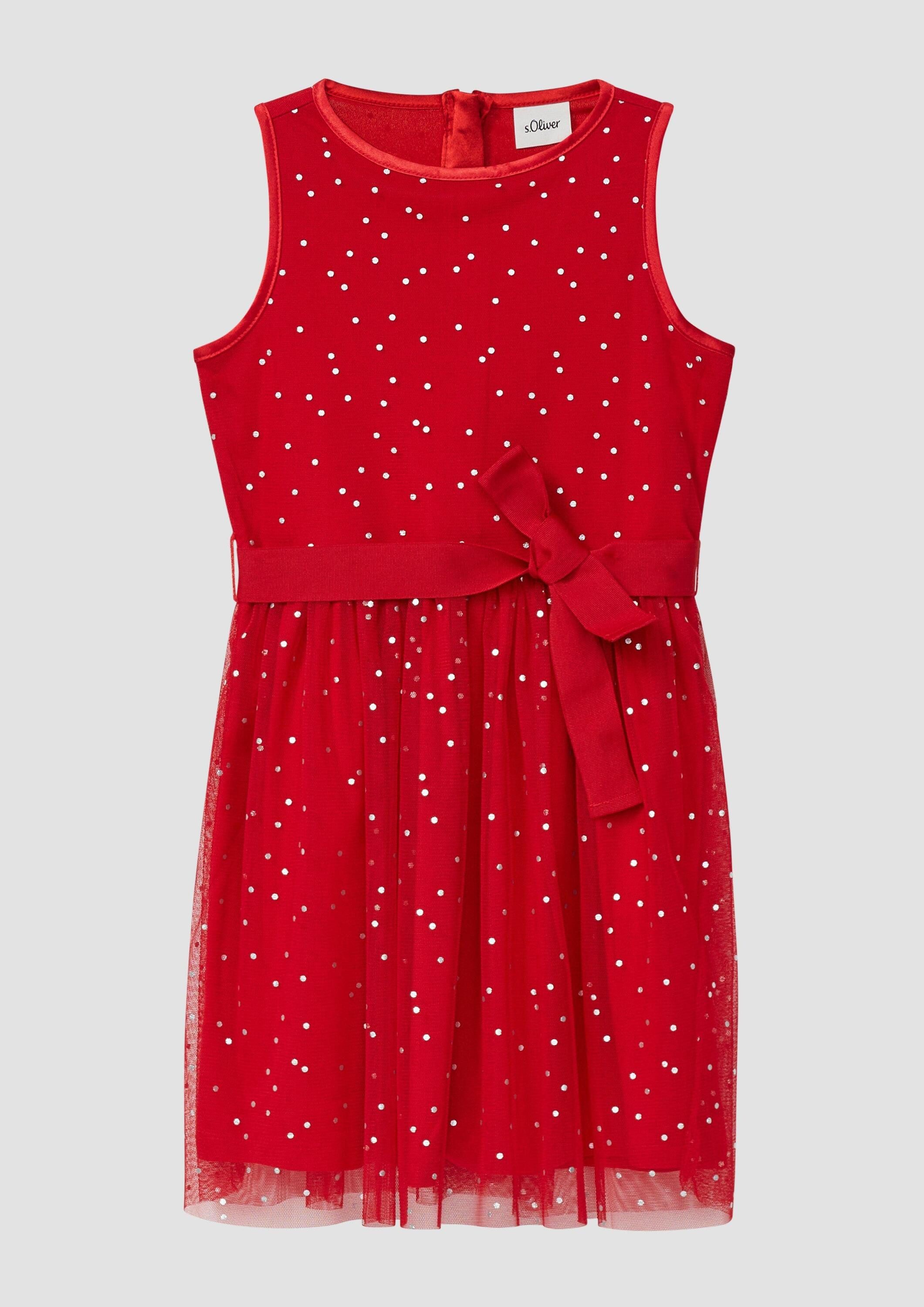 s.Oliver Minikleid Kleid Ärmelloses Mesh-Kleid mit silbernen Pünktchen