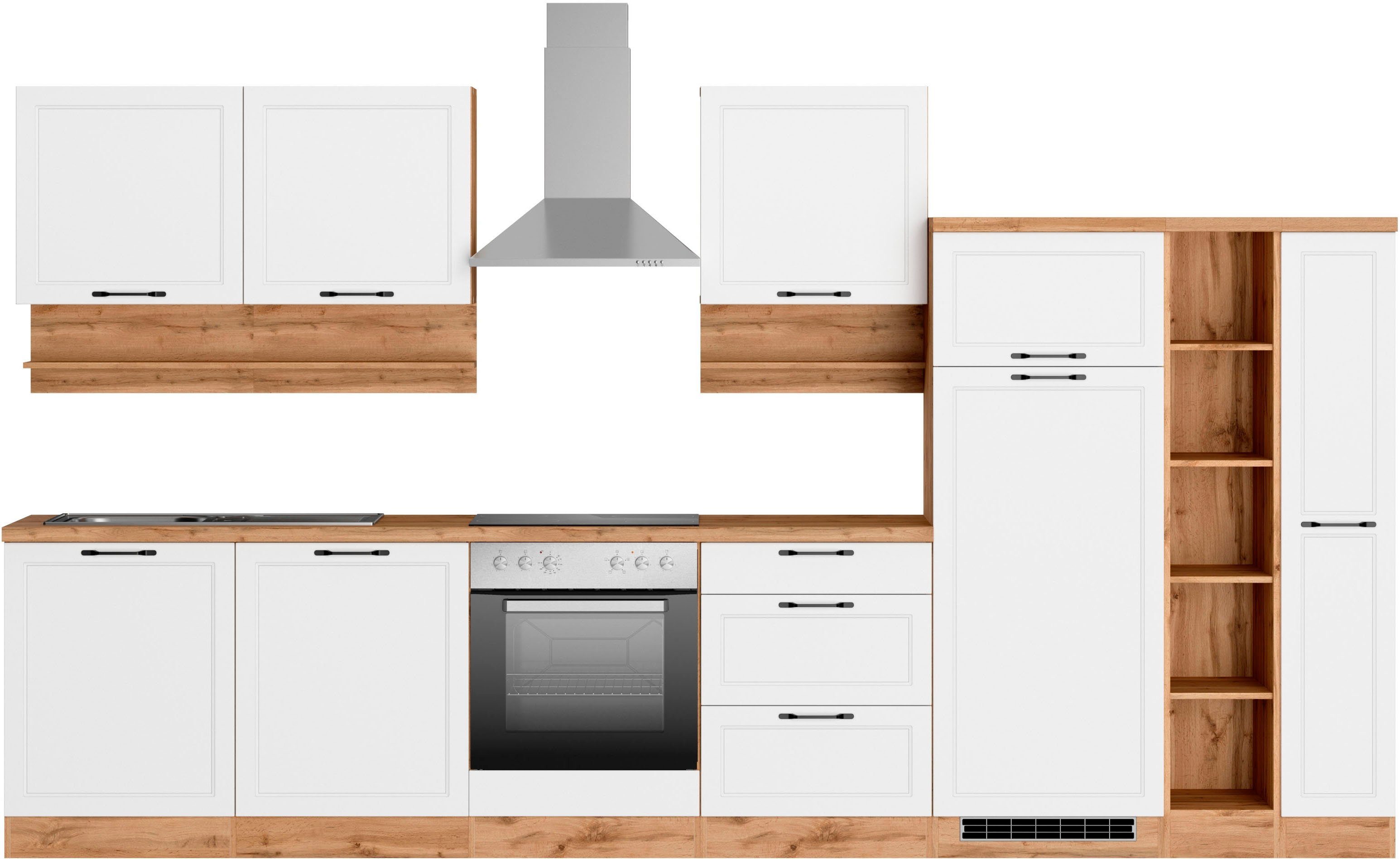 HELD MÖBEL Küche Lana, 360 cm breit, wahlweise mit oder ohne E-Geräte,  Hochwertig MDF-Fronten in modernen Landhausstil