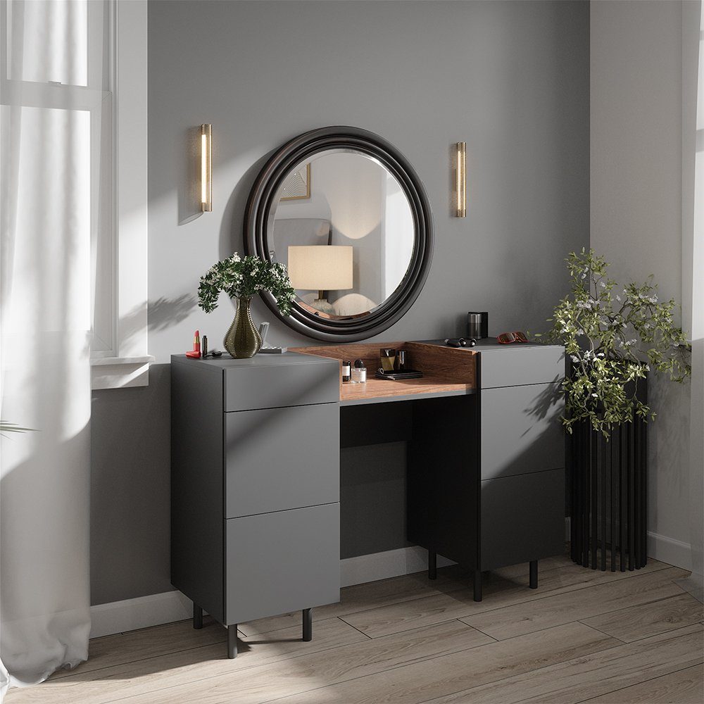Vicco Schminktisch Anika, Anthrazit/Nussbaum, 120 cm günstig online kaufen