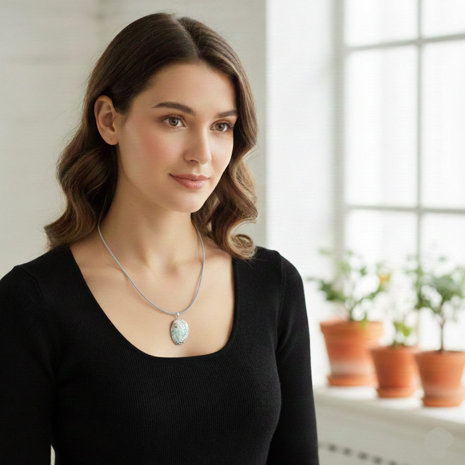 KARMA Kette mit Anhänger Halskette Abalone Muschel Damen Grau Grün (Damenha günstig online kaufen