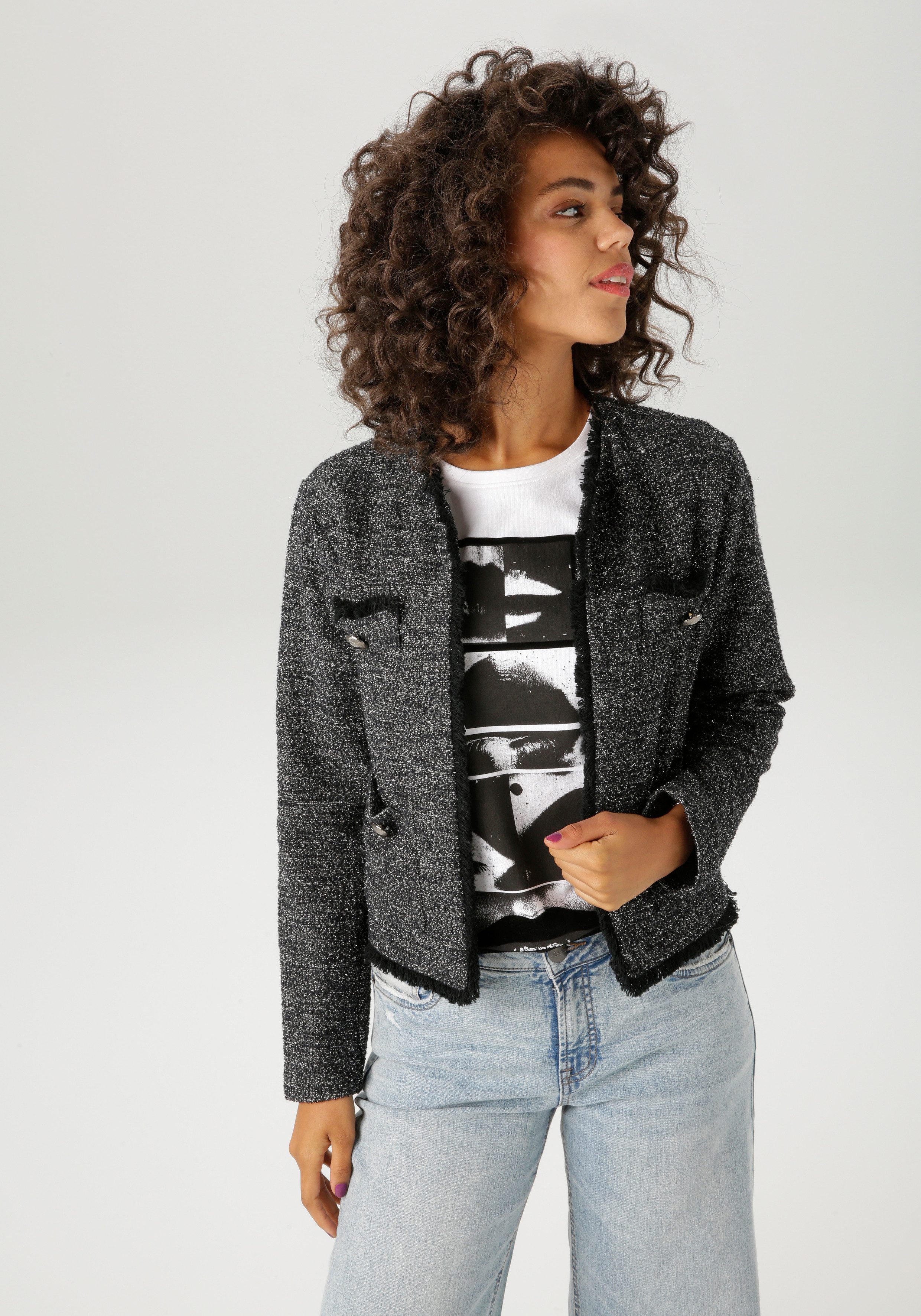 Aniston CASUAL Kurzblazer aus meliertem Bouclé-Jacquard günstig online kaufen