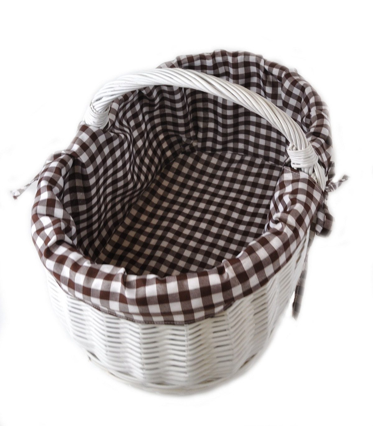 MyBer® Einkaufskorb Großer Weidenkorb Korb Stabiler Tragekorb aus Weide geflochten weiß, 50/35/26cm (38 mit Griff) mit Stoffeinlage K1-605-W-SBRW