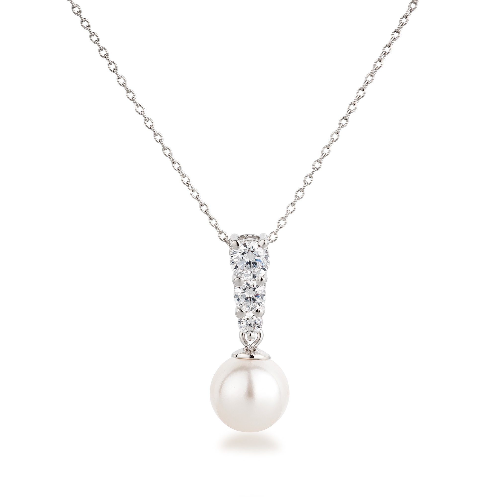 Schöner-SD Perlenkette Silberkette mit Anhänger Perle und Zirkonia Kristalle Perlenanhänger, 925 Silber Rhodium